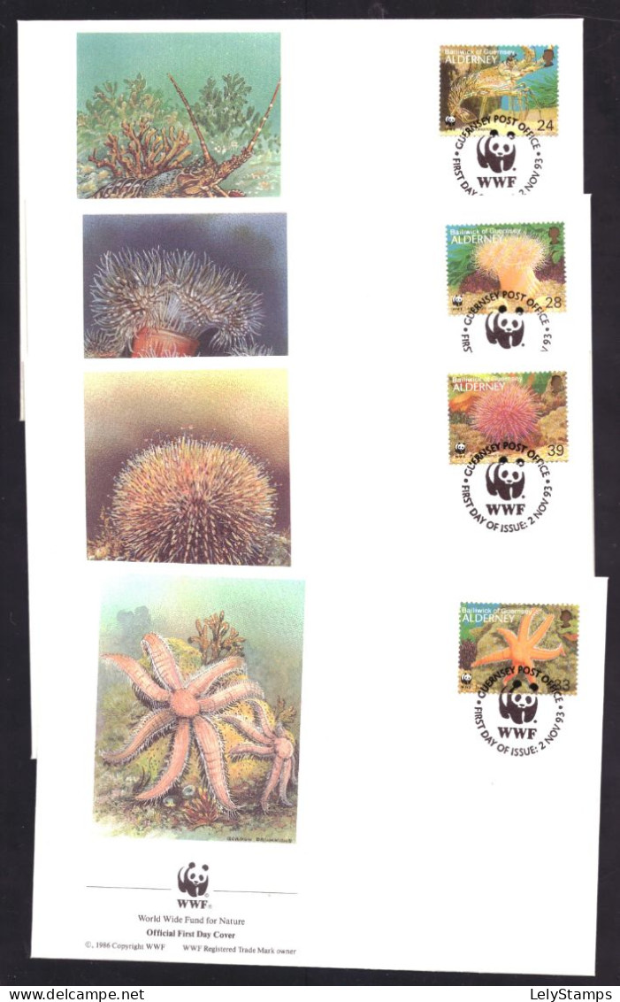 Alderney 61 T/m 64 FDC WWF WNF Animals Nature (1993) - Alderney