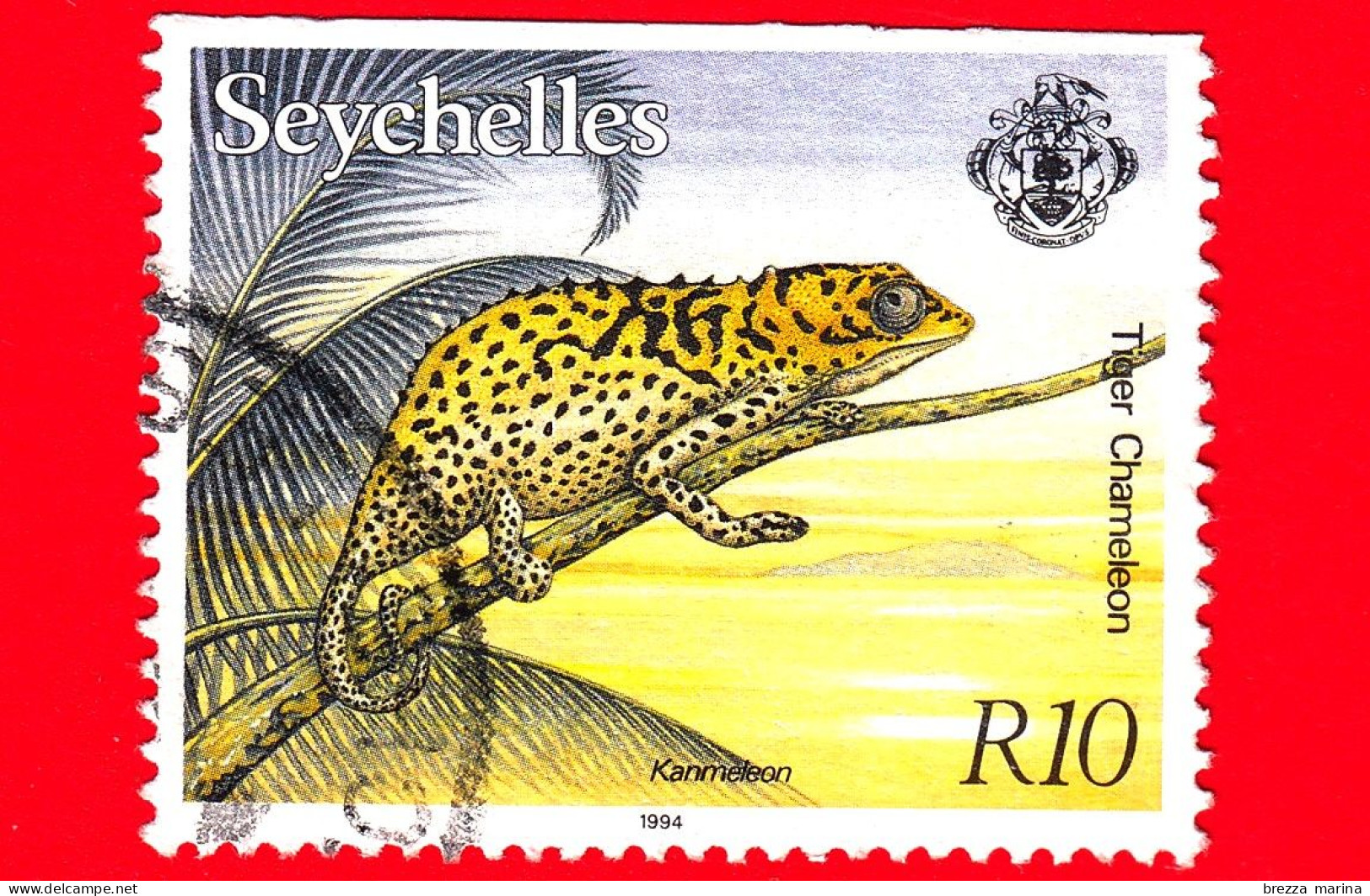 SEYCHELLES - Usato - 1994 - Fauna E Flora - Camaleonte - Tiger Chameleon (Archaius Tigris) - 10 - Seychelles (1976-...)