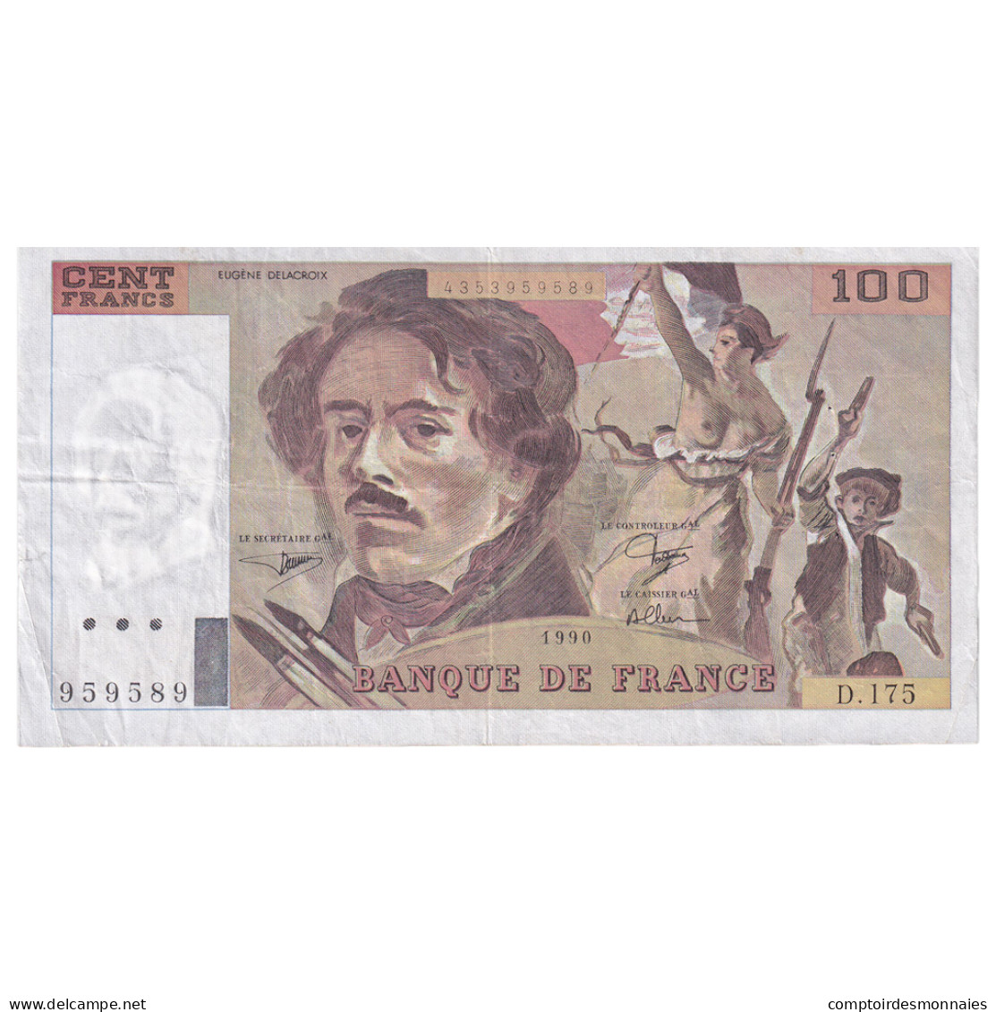 France, 100 Francs, Delacroix, 1990, D.175, TB+, Fayette:69bis.2c, KM:154e - 100 F 1978-1995 ''Delacroix''
