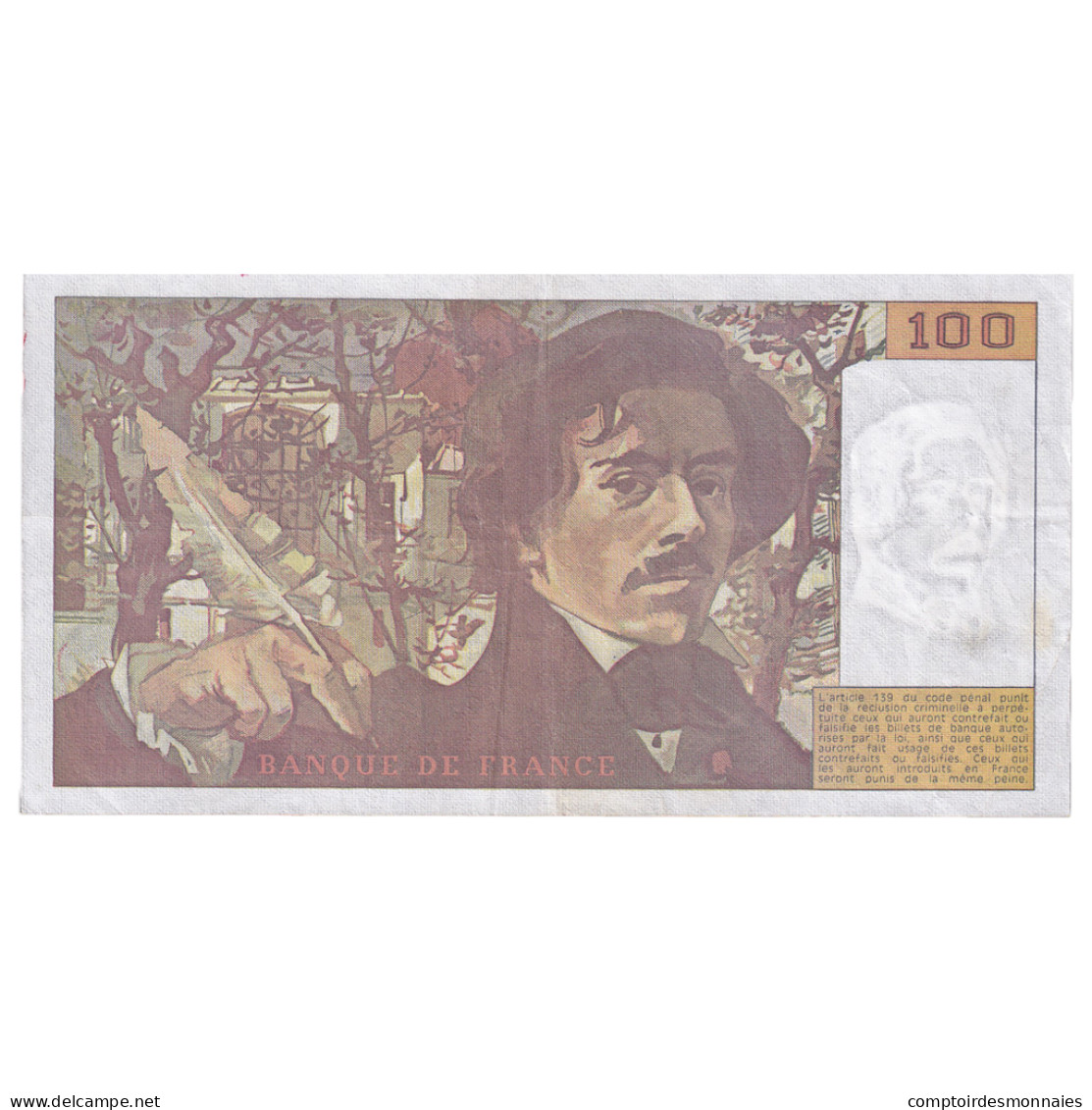 France, 100 Francs, Delacroix, 1990, B.168, TB+, Fayette:69 Bis 2.b, KM:154e - 100 F 1978-1995 ''Delacroix''