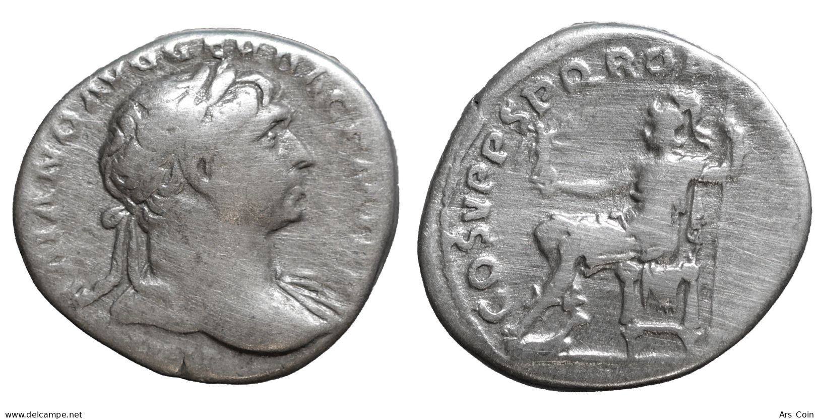 Trajan AD 98-117. Rome Denarius VF+ COS V P P SPQR OPTIMO PRINC - Les Antonins (96 à 192)