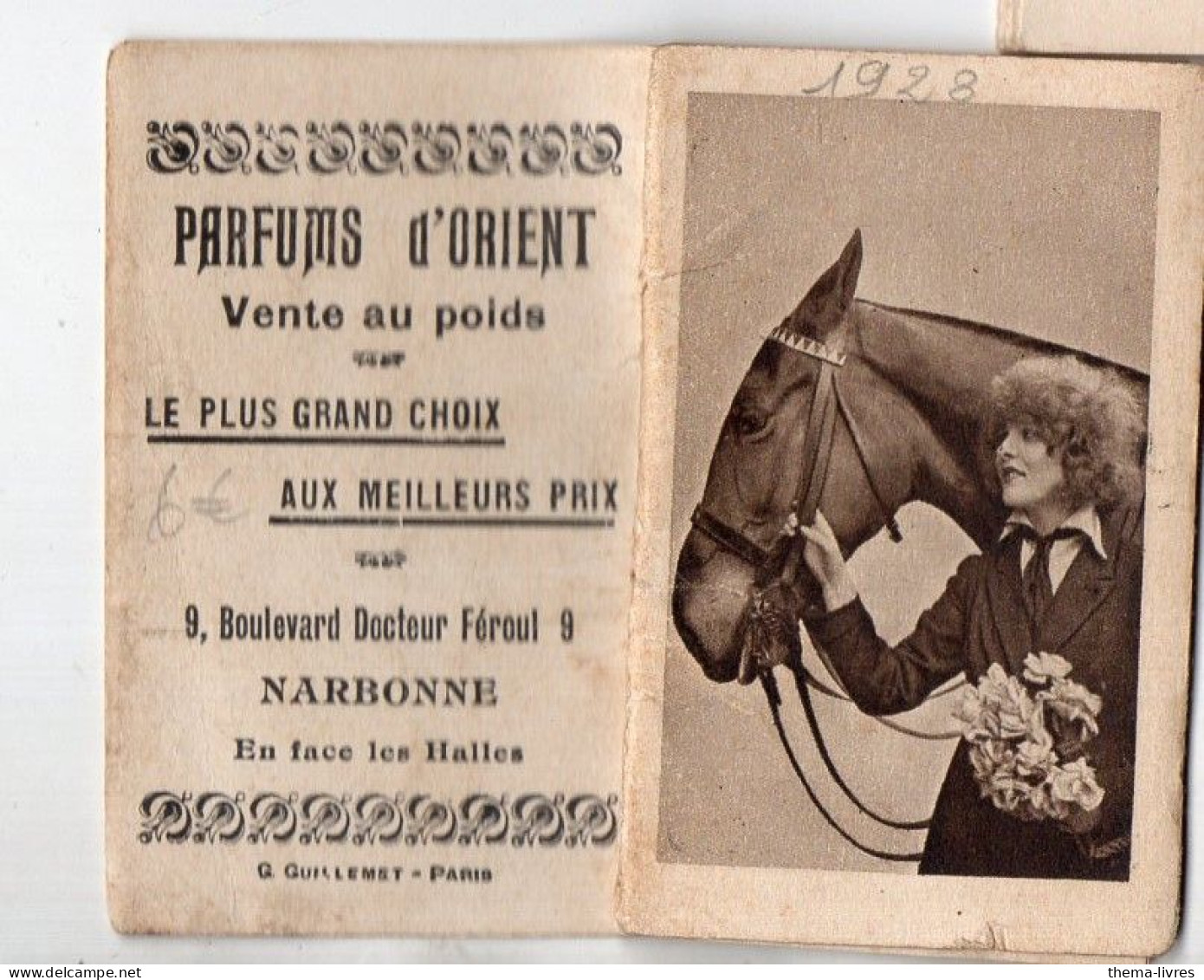 Narbonne (11) Calendrier1928 PARFUMS D'ORIENT  (vente Au Poids) (PPP46247) - Profumeria Antica (fino Al 1960)