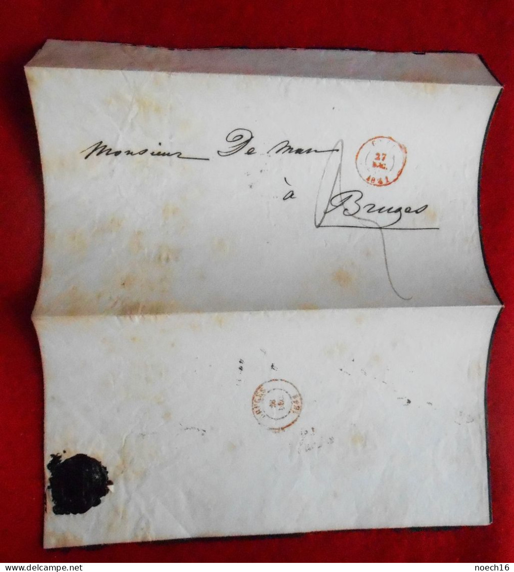 Lettre Manuscrite, 1841. Sceau De Cire. Oblitération Bruges. Décès Hortense Vander Gracht D'Eeghem à Gand - Obituary Notices