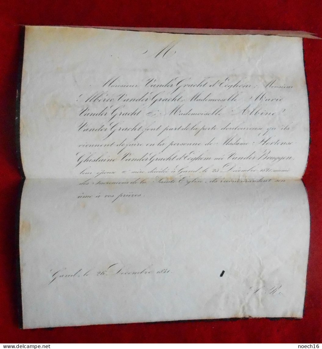 Lettre Manuscrite, 1841. Sceau De Cire. Oblitération Bruges. Décès Hortense Vander Gracht D'Eeghem à Gand - Obituary Notices