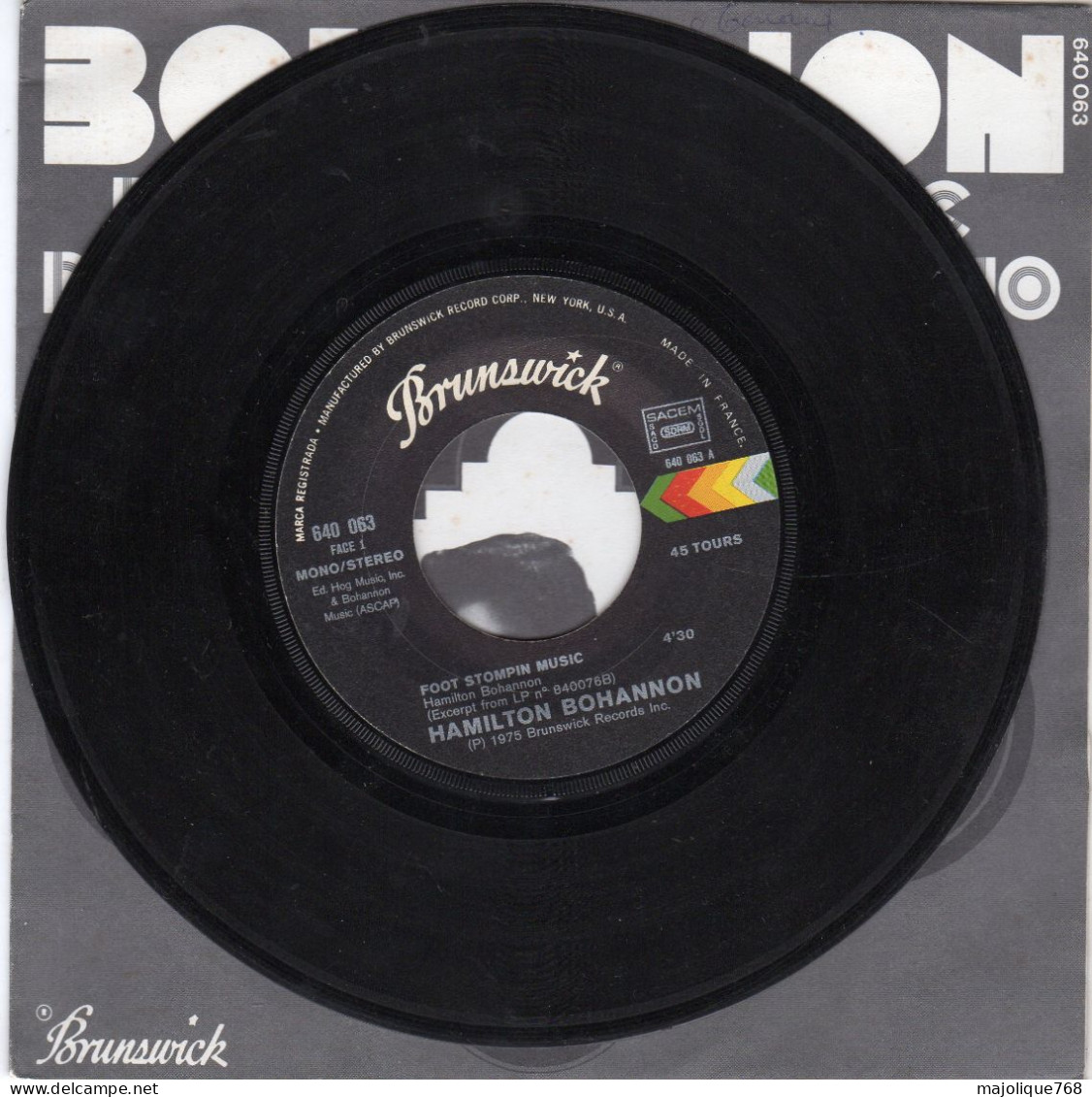 Disque De Hamilton Bohannon - Foot Stompin Music -Brunswick 640063 France 1975 - - Soul - R&B