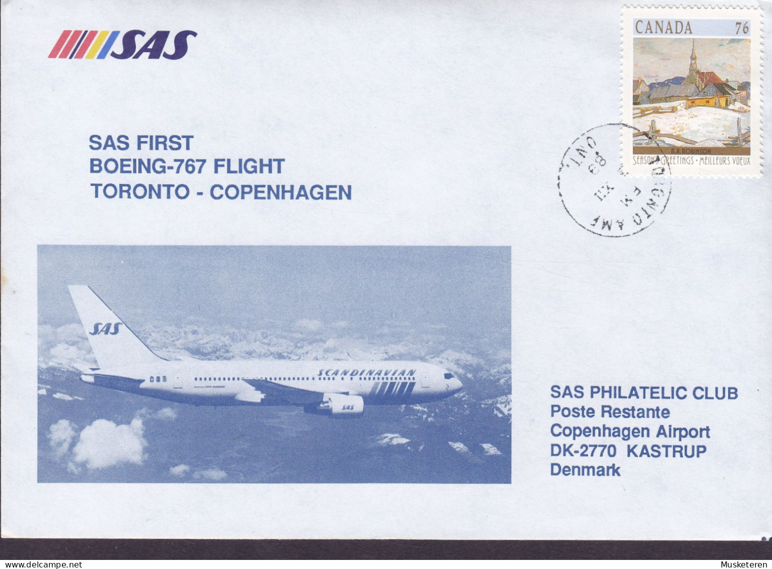 Canada First SAS BOEING-767 Flight TORONTO-COPENHAGEN 1989 Cover Brief Lettre KØBENHAVN LUFTHAVN (Arr.) - Eerste Vluchten