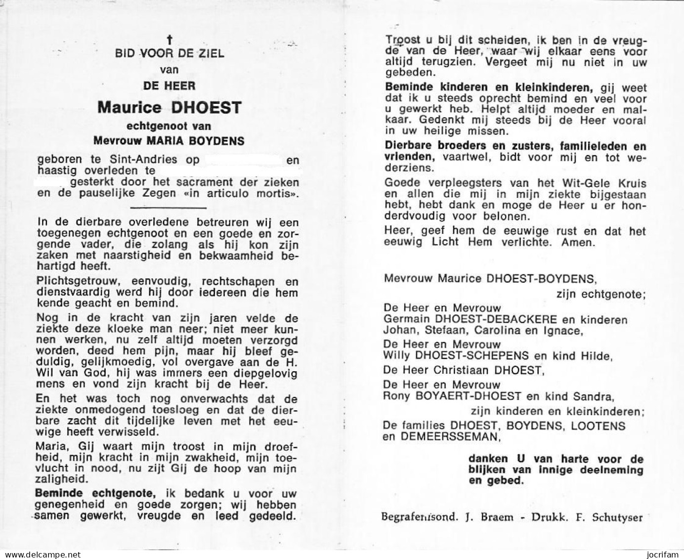 Bidprentje/doodsprentje Dhoest Maurice Geboren Sint-Andries 1910 - Religion & Esotérisme