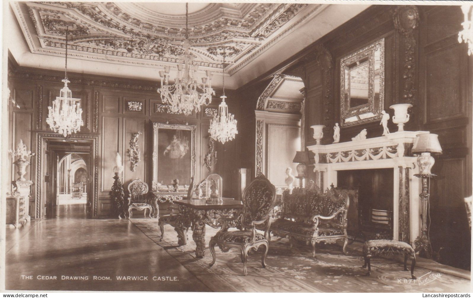 Postcard The Cedar Drawing Room Warwick Castle RP By Walter Scott  My Ref B14853 - Warwick