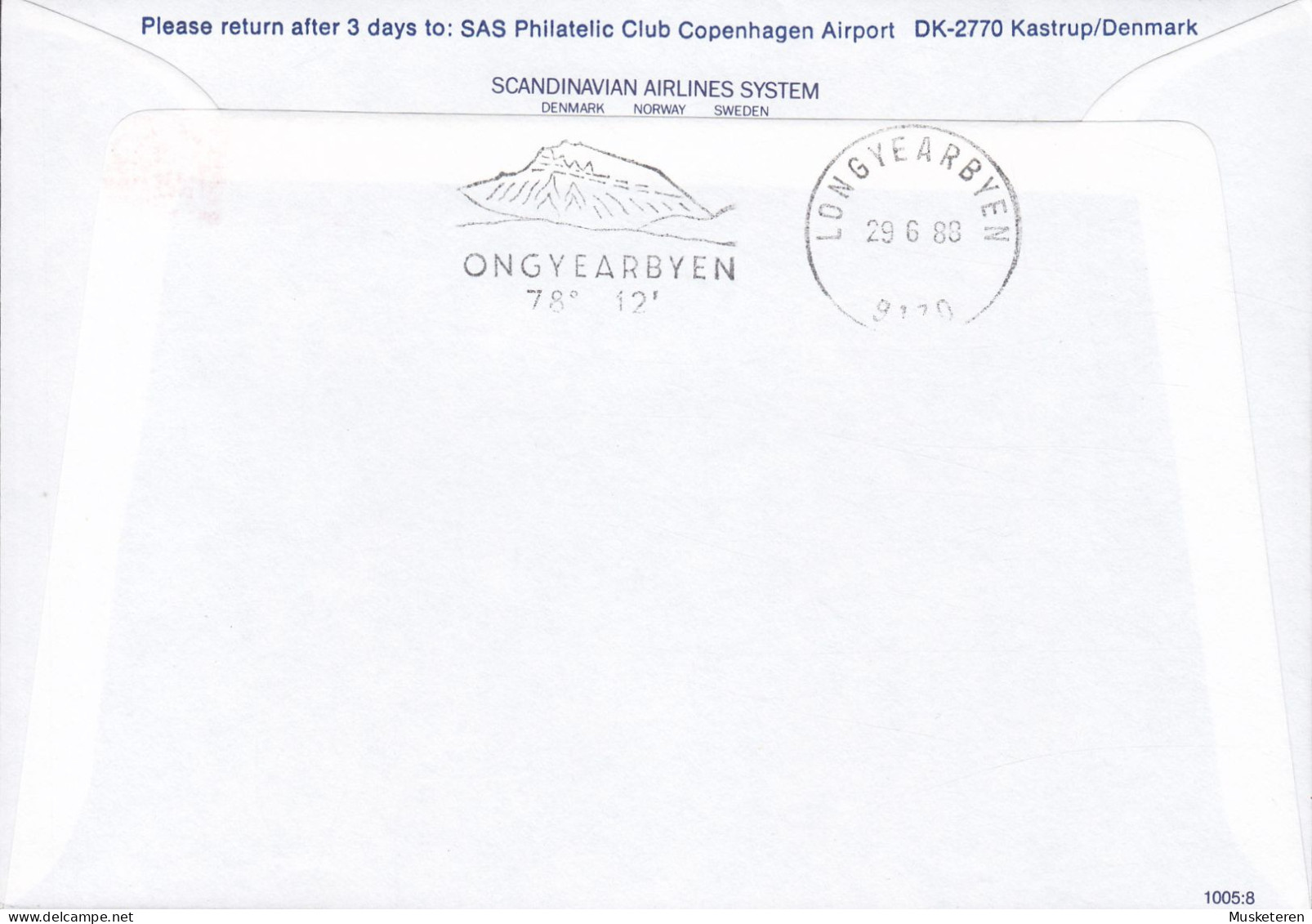 Norway SAS First Nonstop DC-9 Flight OSLO-LONGYEARBYEN Svalbard OSLO LUFTHAVN 1988 Cover Brief Lettre LONGYEARBYEN (Arr. - Cartas & Documentos