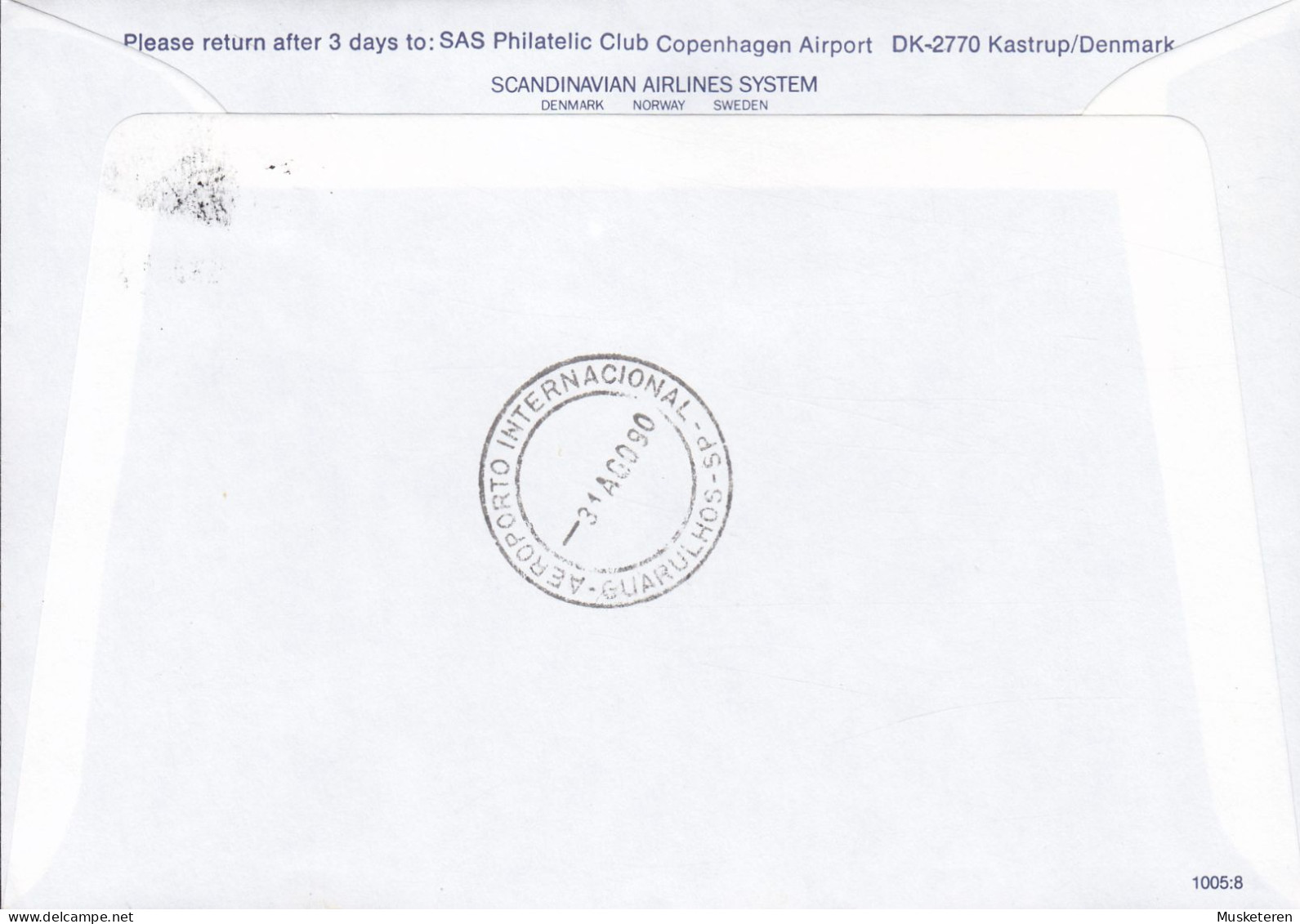 Denmark SAS First Nonstop Boeing-767 Flight COPENHAGEN-SAO PAULO 1990 Cover Brief Lettre GUARULHOS (Arr.) Brazil - Airmail