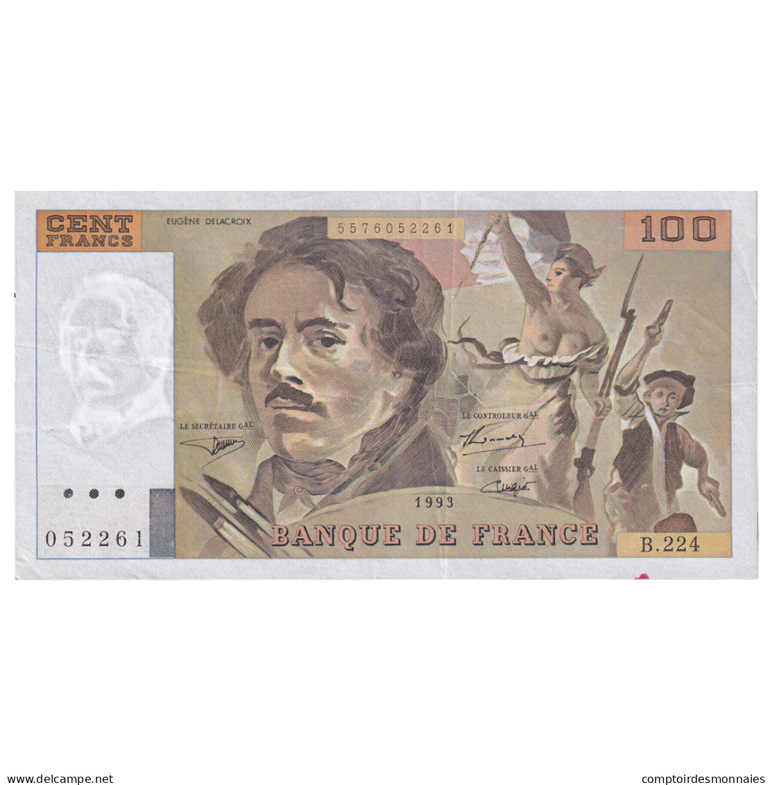 France, 100 Francs, Delacroix, 1993, B.224, TTB, Fayette:69bis.08, KM:154g - 100 F 1978-1995 ''Delacroix''