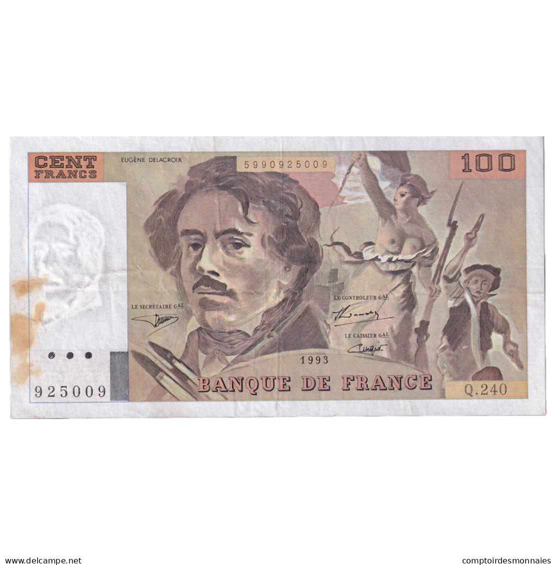 France, 100 Francs, Delacroix, 1993, Q.240, TB+, Fayette:69bis.08, KM:154g - 100 F 1978-1995 ''Delacroix''
