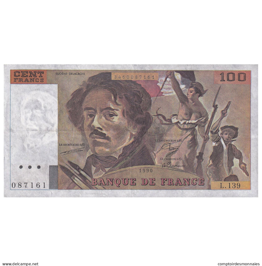 France, 100 Francs, Delacroix, 1990, L.139, TTB, Fayette:69bis.1a, KM:154d - 100 F 1978-1995 ''Delacroix''