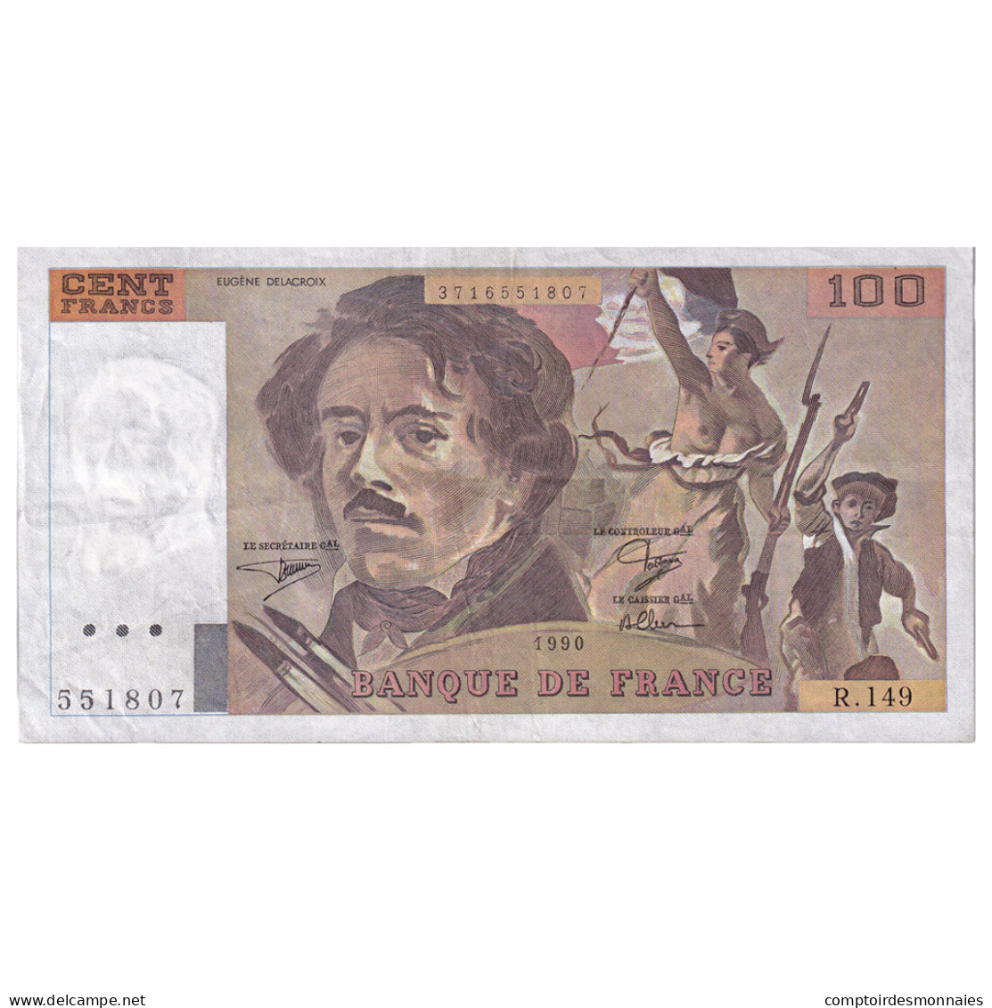 France, 100 Francs, Delacroix, 1990, R.149, TTB, Fayette:69bis.2a, KM:154e - 100 F 1978-1995 ''Delacroix''