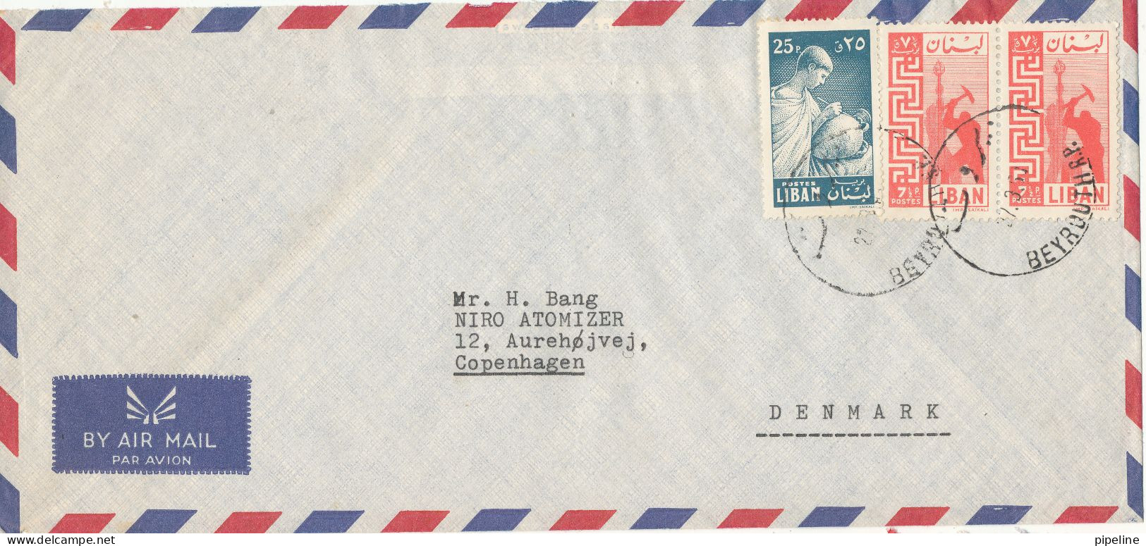 Lebanon Air Mail Cover Sent To Denmark Beyurouth 21-3-1961 - Lebanon