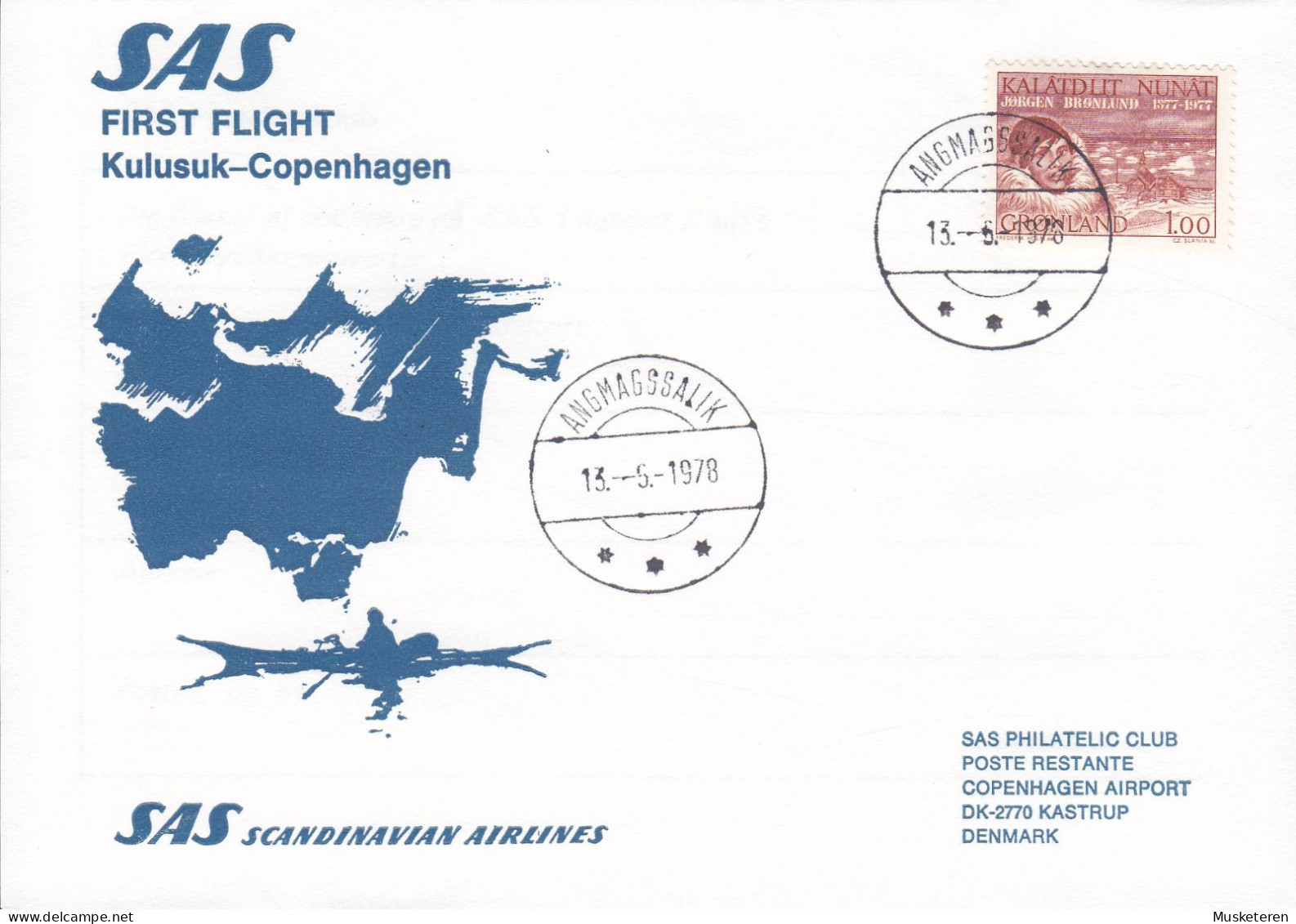 Greenland SAS First Flight KULUSUK-COPENHAGEN, ANGMAGSSALIK 1978 Cover Brief Lettre Jørgen Brøndlund (Cz. Slania) - Lettres & Documents