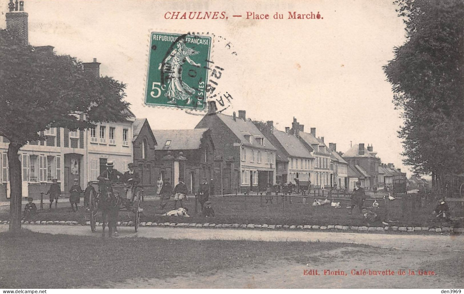 CHAULNES (Somme) - Place Du Marché - Voyagé 1910 (2 Scans) Ramboz, Au Planteur De Caïffa, 22 Rue Saint-Fursy à Péronne - Chaulnes