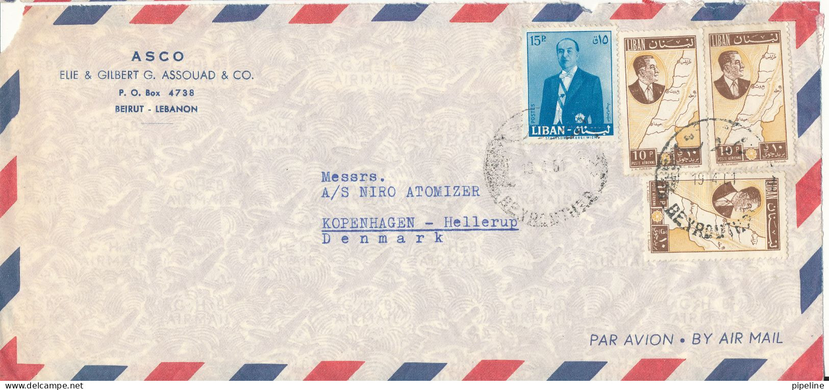 Lebanon Air Mail Cover Sent To Denmark Beyurouth 19-4-1961 - Lebanon