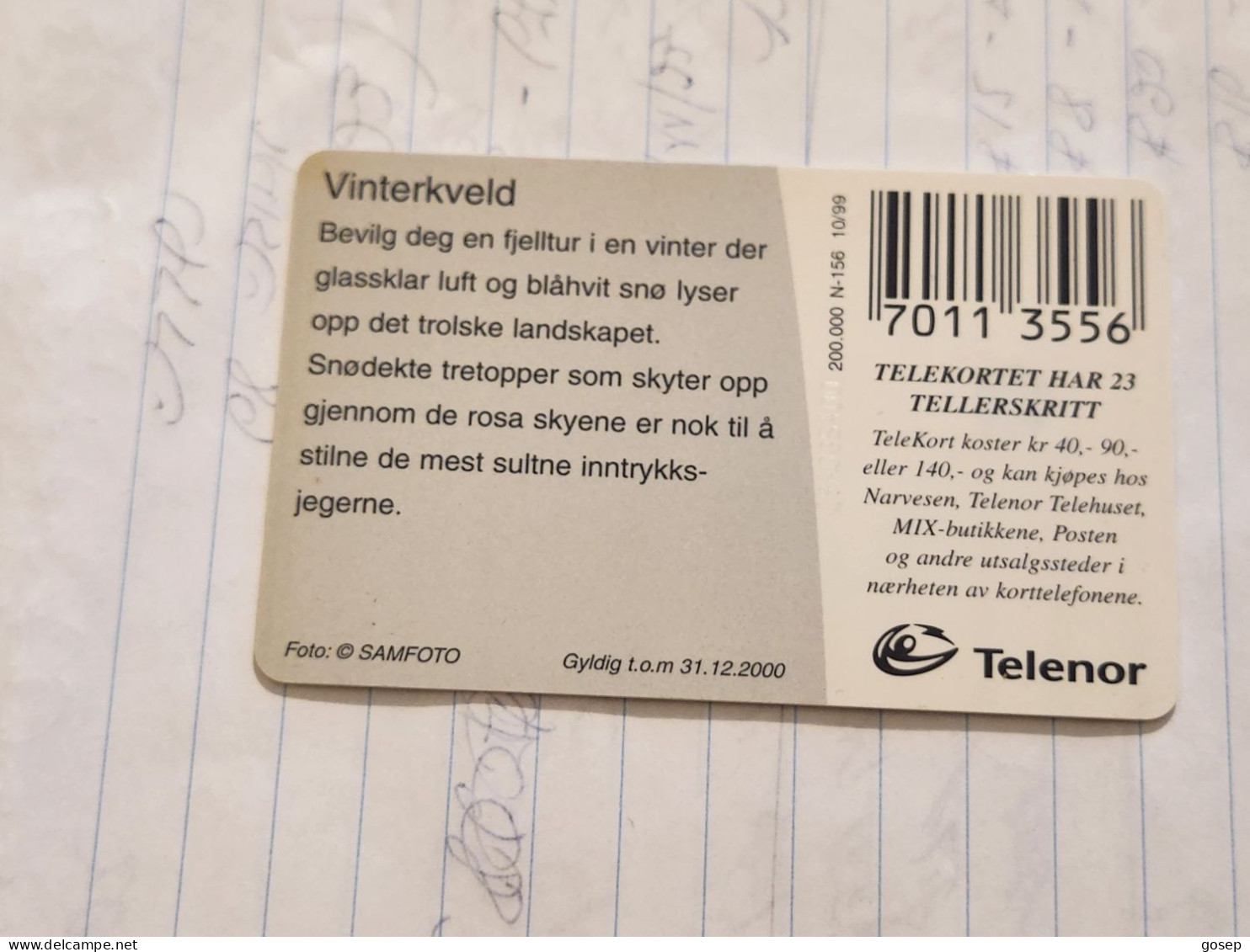Norway-(N-156)-Vinterkveld-(KR 40)-(73)-(C9A035400)-used Card+1card Prepiad Free - Norway