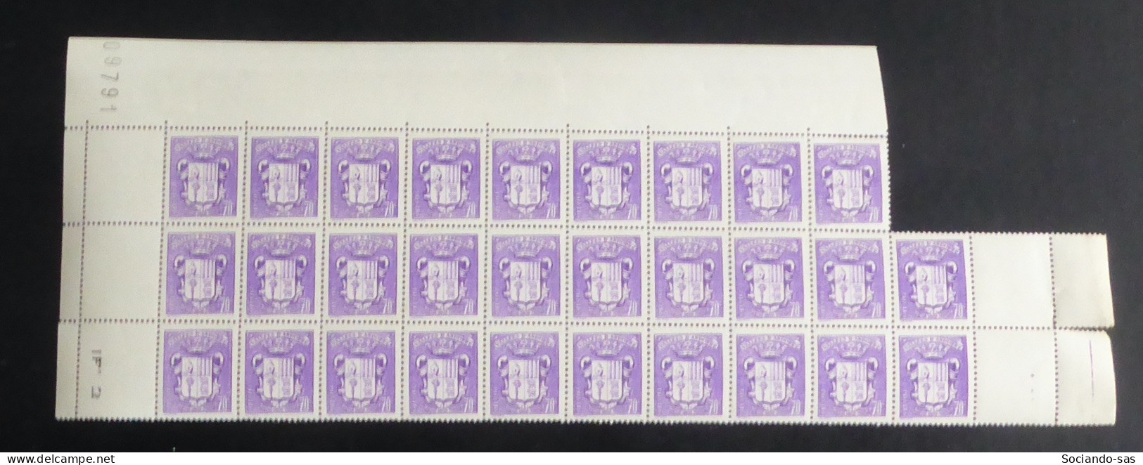 ANDORRE - 1937-43 - N°YT. 60 - Armoiries 70c Violet -  Bloc De 29 Bord De Feuille - Neuf Luxe** / MNH - Neufs