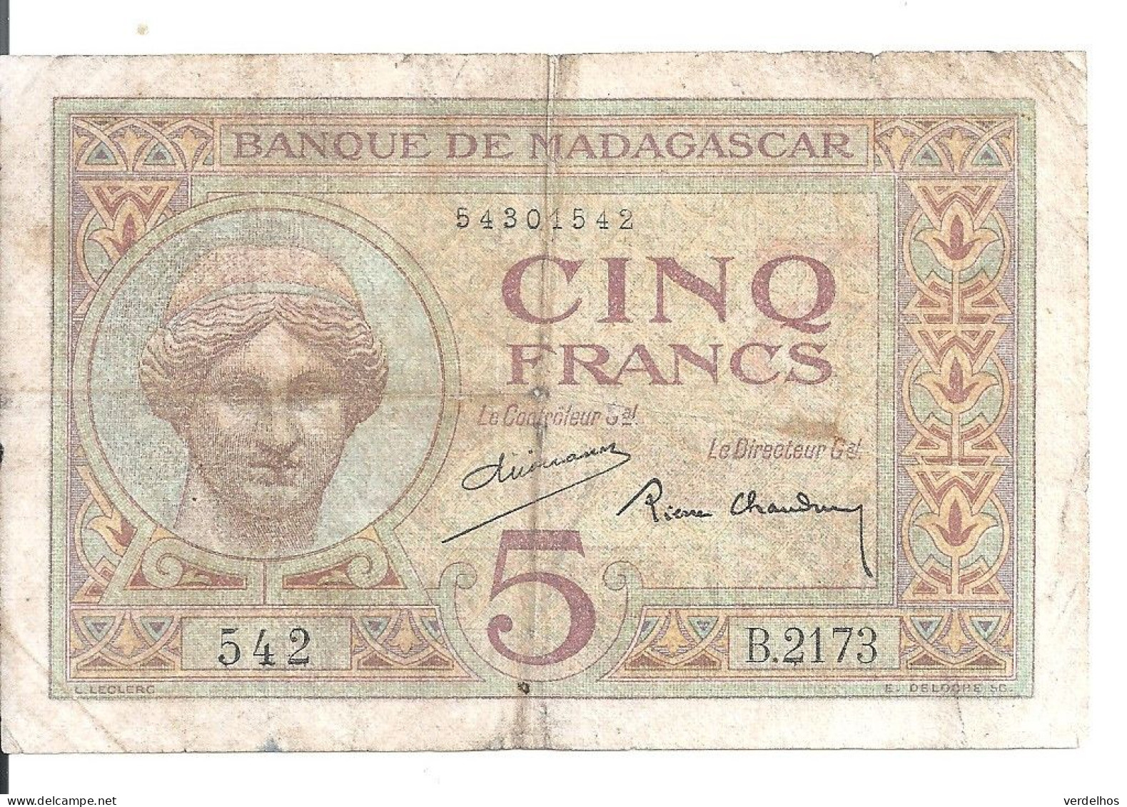 MADAGASCAR  5 FRANCS ND VF P 35 - Madagaskar