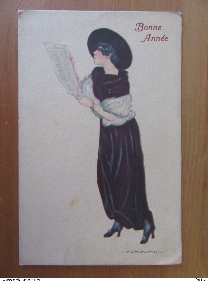Carte Illustrateur - NANNI - Bonne Année - Femme Lisant Un Journal - Carte écrite Le 6 Janvier 1921 - Nanni