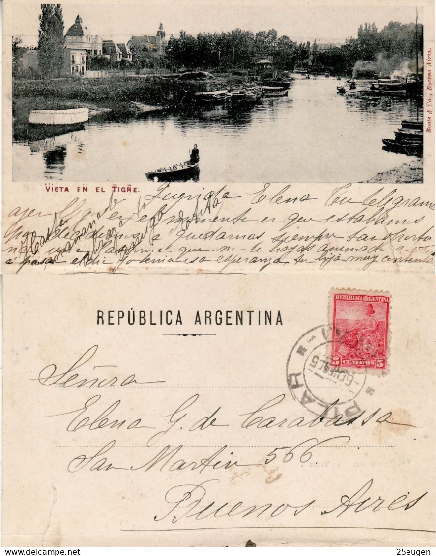 ARGENTINA 1905 POSTCARD SENT FROM PILAR TO BUENOS AIRES - Covers & Documents