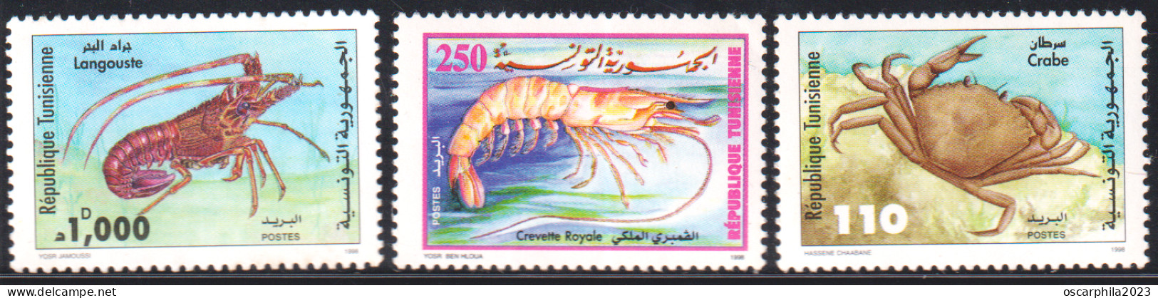 1998 - Tunisie - Y & T 1334 - 1336   - Les Crustacés  - 3V MNH***** - Crustaceans