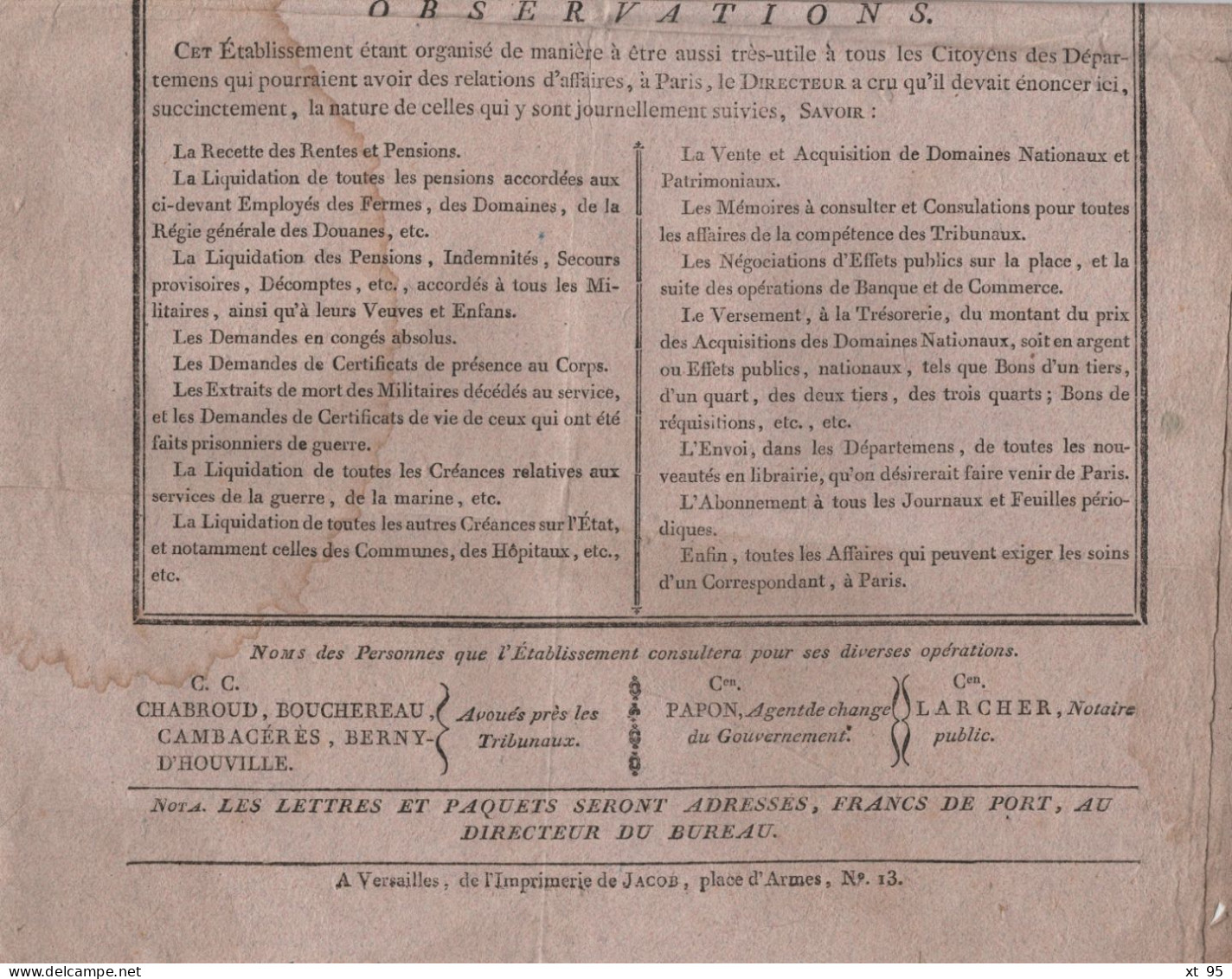 Paris - Bureau Des Correspondances Militaires - Affiche (format A3) Timbrée 3 Cent - Fiscal - 1701-1800: Vorläufer XVIII