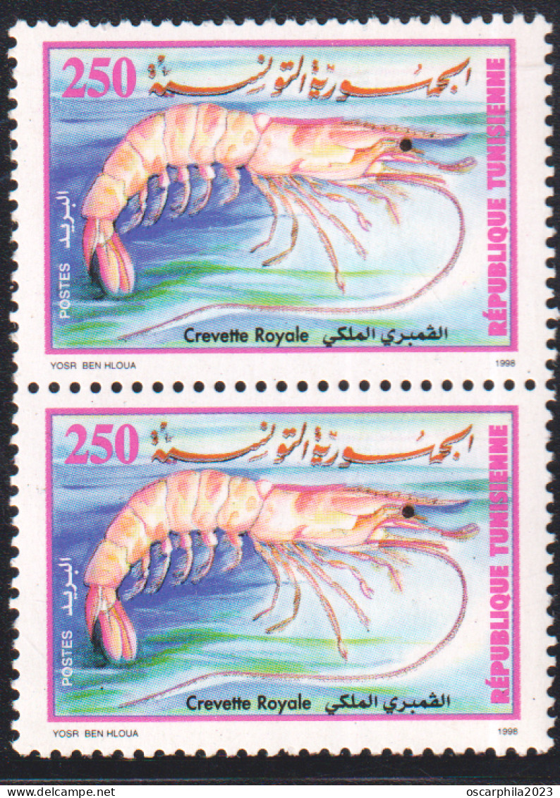 1998 - Tunisie - Y & T 1335   - Les Crustacés : Crevette Royale - En Paire - 2V MNH***** - Schaaldieren