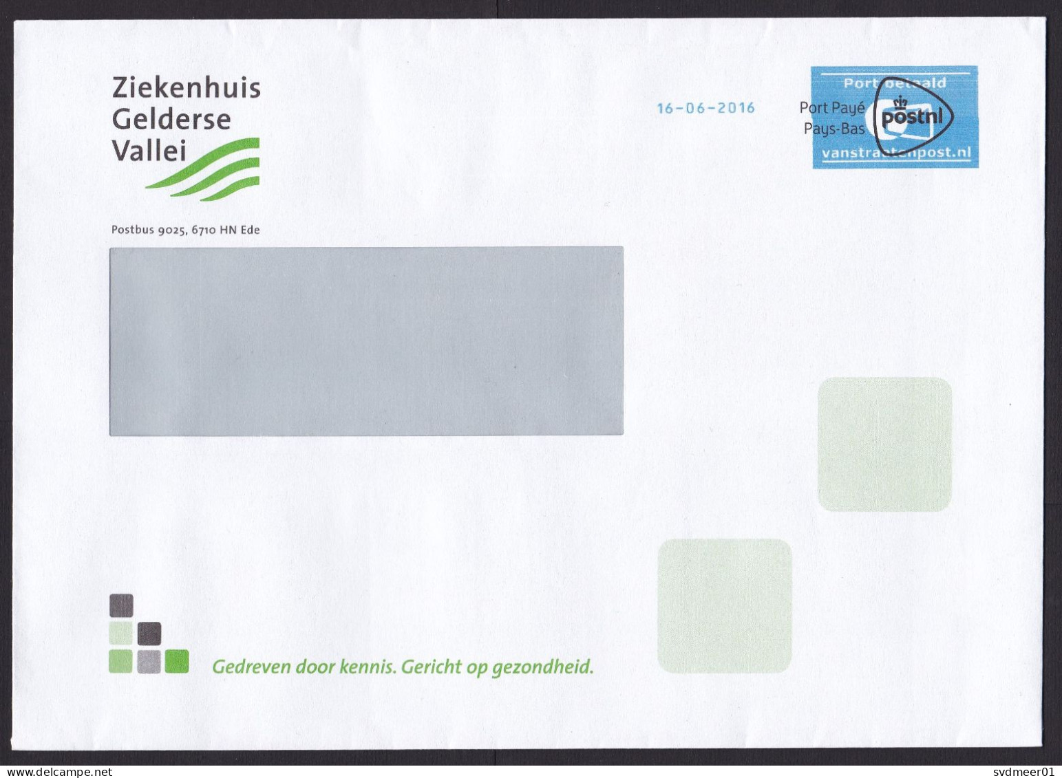 Netherlands: Cover, 2016, Blue Cancel Van Straaten Post Over PostNL, Private Postal Service, Hospital (traces Of Use) - Covers & Documents