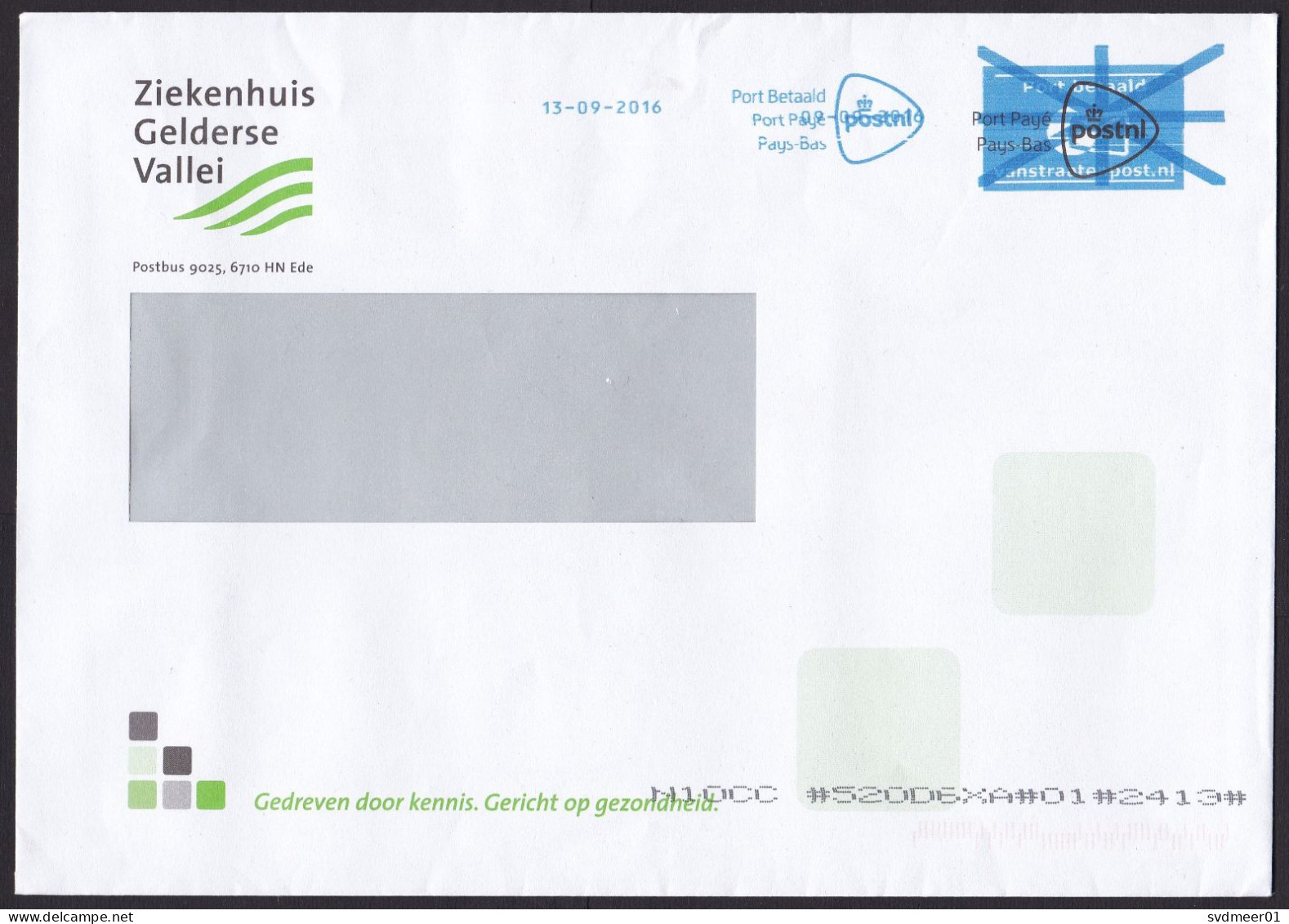 Netherlands: Cover, 2016, Blue Cancel PostNL Over Van Straaten Post, Private Postal Service, Hospital (minor Crease) - Covers & Documents