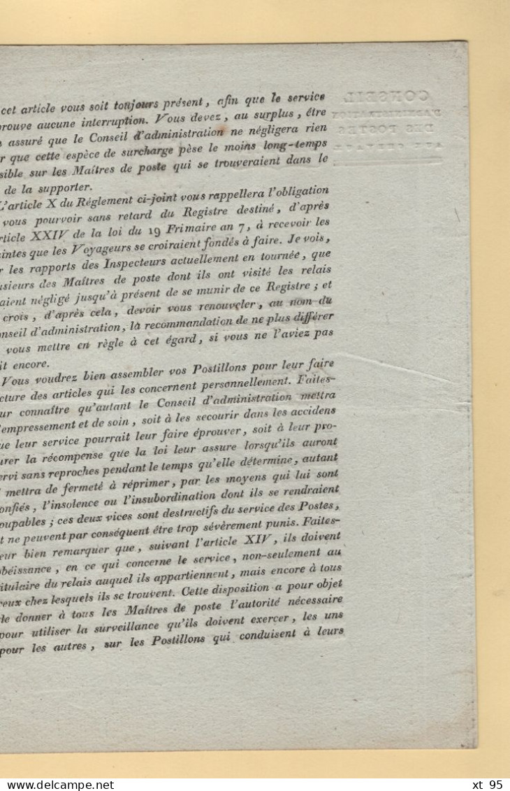 Conseil Administration Des Postes Aux Chevaux - An 7 - Reglement Sur Le Service Des Postes - Signe Gaudin - 1701-1800: Voorlopers XVIII