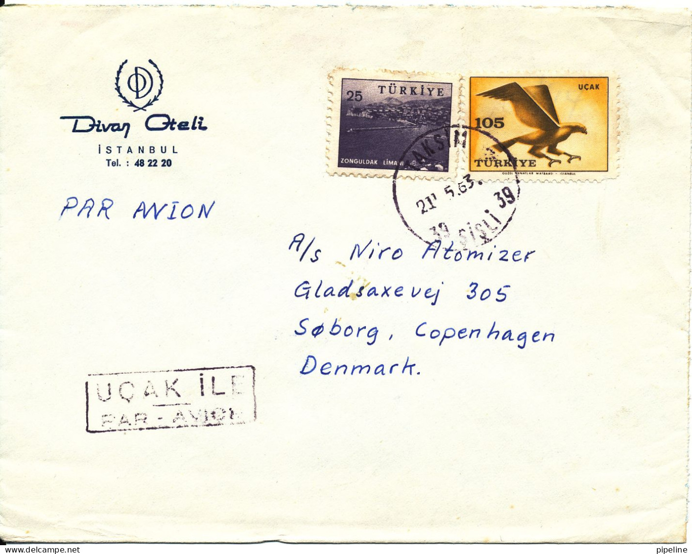 Turkey Cover Sent Air Mail To Denmark 20-5-1963 BIRD Stamp - Covers & Documents