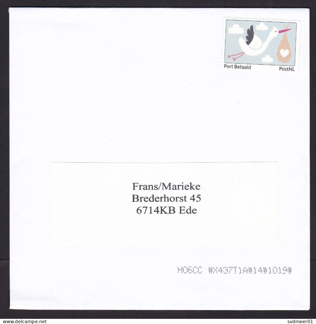 Netherlands: Cover, 1 Cinderella Stamp, Postage Paid PostNL, Baby Birth, Stork Bird (traces Of Use) - Briefe U. Dokumente