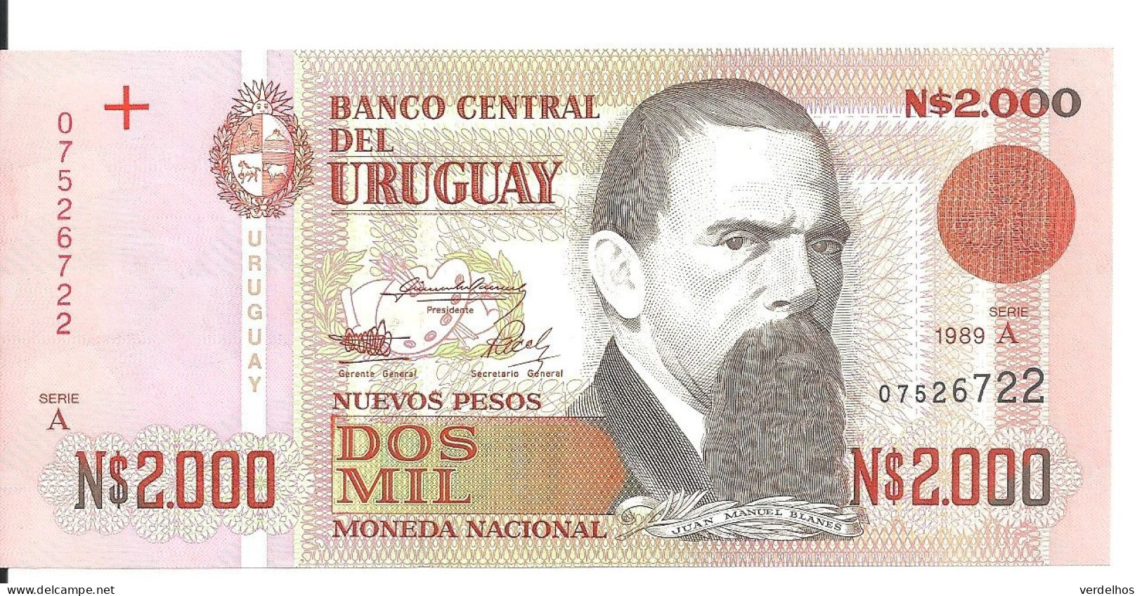 URUGUAY 2000 NUEVOS PESOS 1989 UNC P 68 - Uruguay