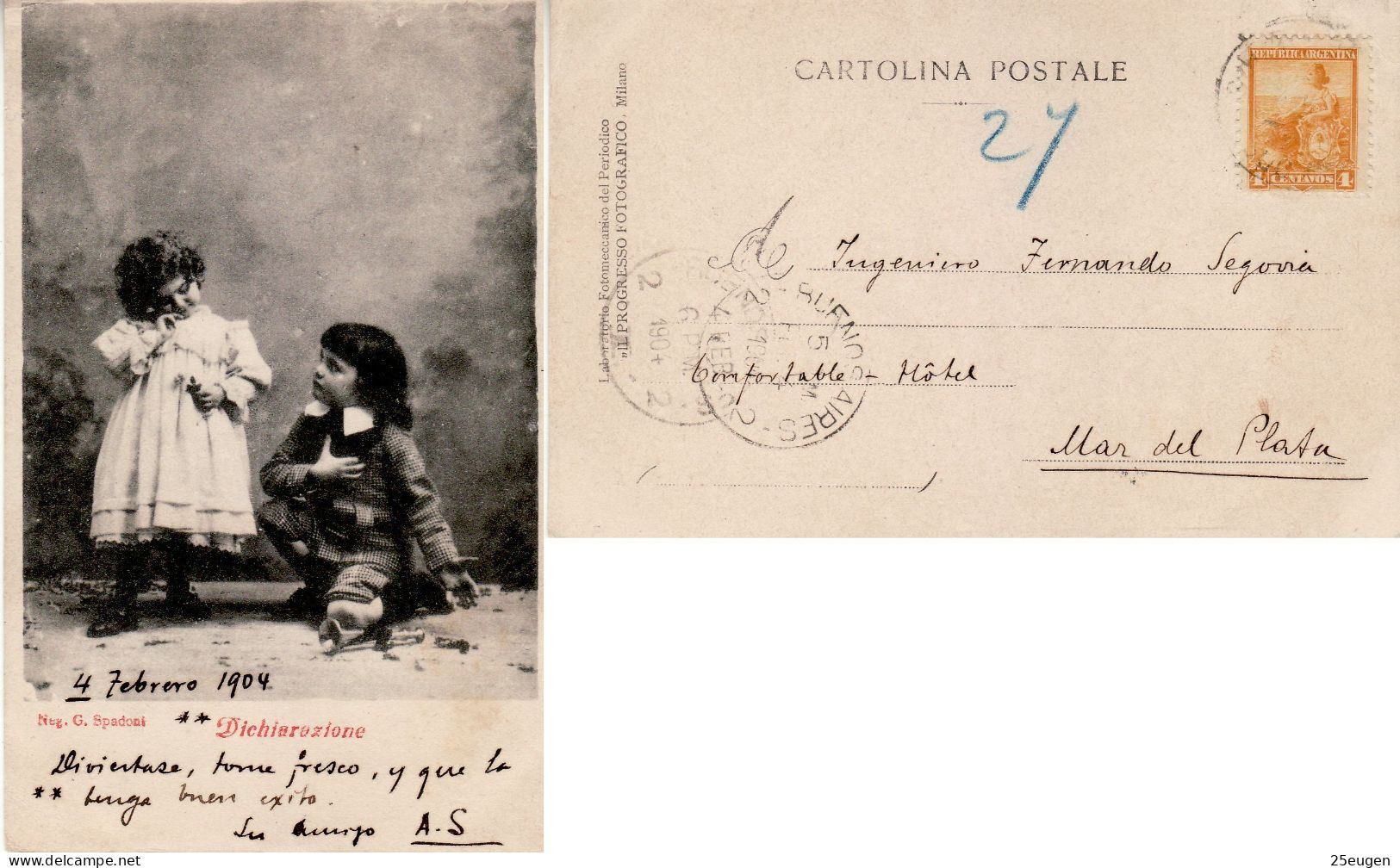 ARGENTINA 1904 POSTCARD SENT TO  MAR DEL PLATA - Storia Postale