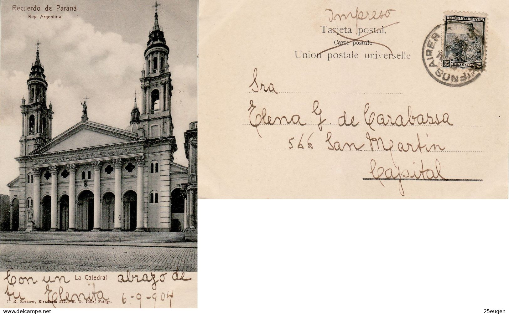 ARGENTINA 1904 POSTCARD SENT TO BUENOS AIRES - Lettres & Documents