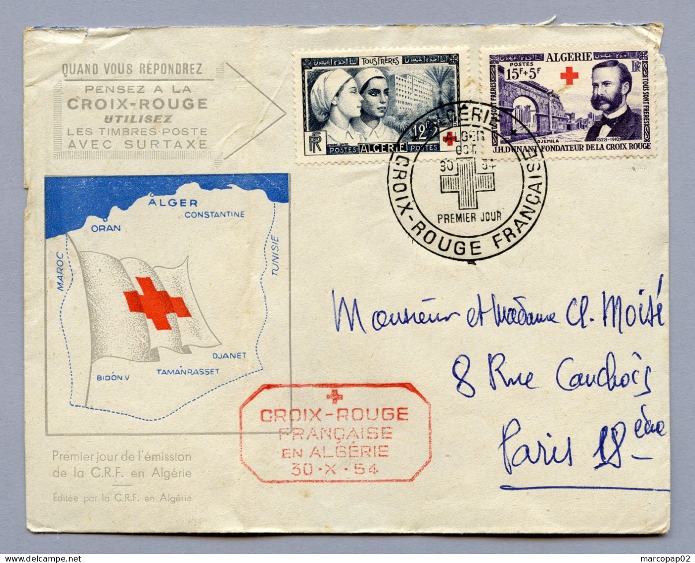 CROIX ROUGE 1° JOUR - 1954 - FDC