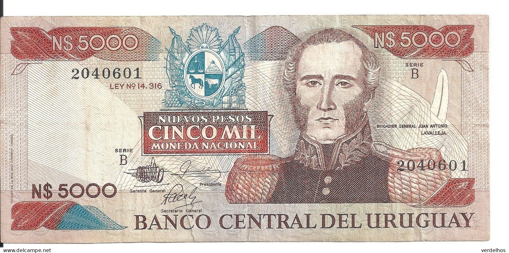 URUGUAY 5000 NUEVOS PESOS ND1983 VF P 65 - Uruguay