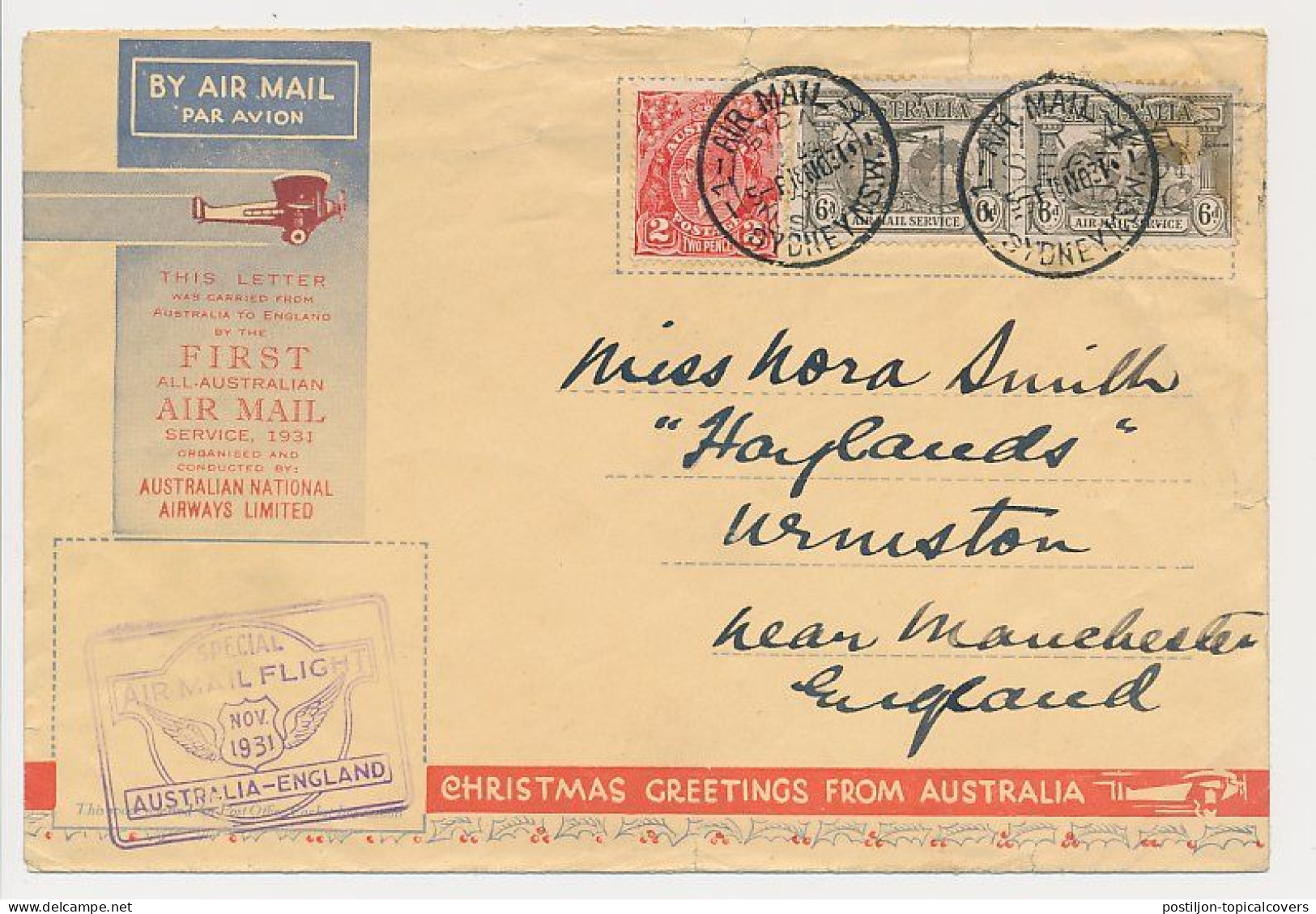 Crash Mail Cover Australia - England 1931 - Nierinck 311126 - Alor Star Straits Settlements - Cartas & Documentos