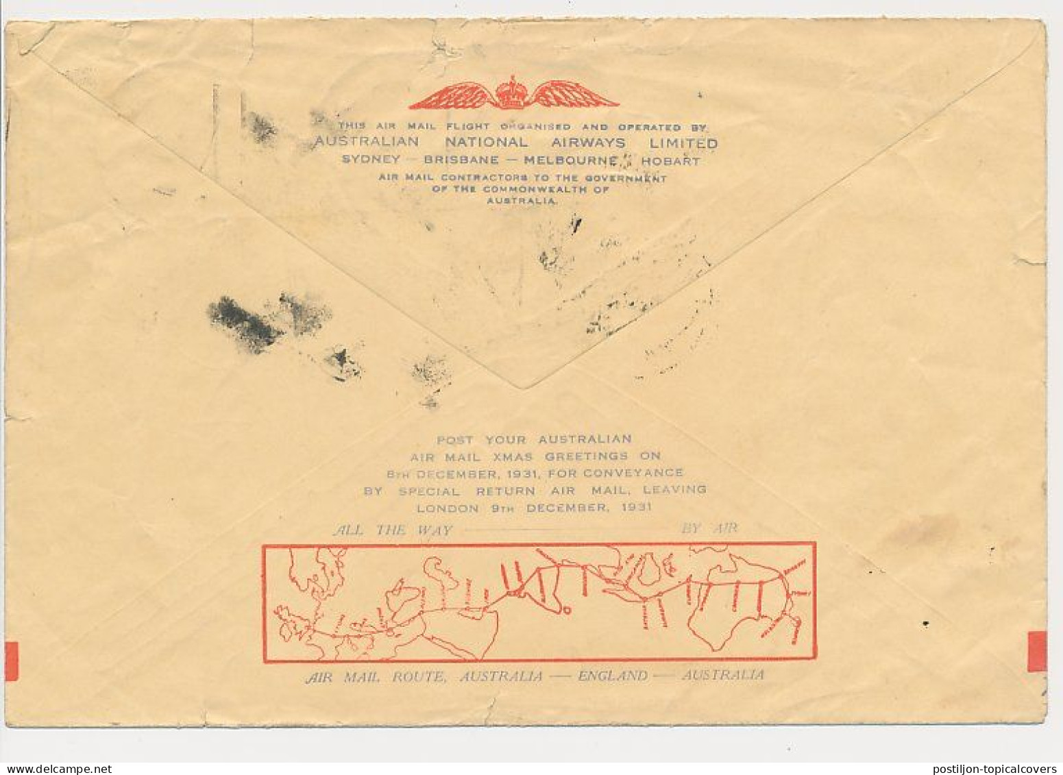 Crash Mail Cover Australia - England 1931 - Nierinck 311126 - Alor Star Straits Settlements - Brieven En Documenten