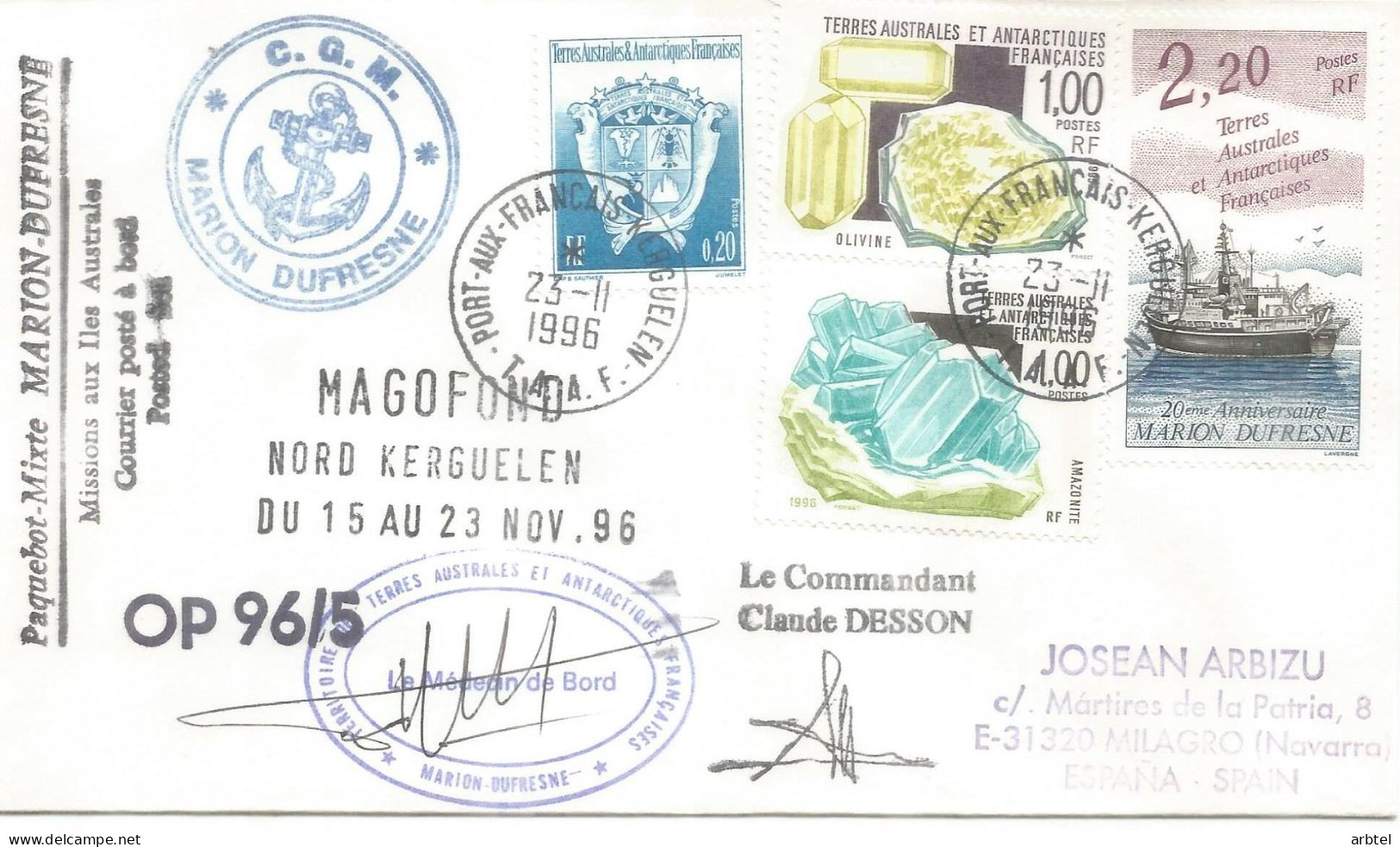 ANTARTIDA ANTARCTIC TAAF MARION DUFRESNE 1996 PORT AUX FRANÇAIS OP 96-5 - Expéditions Antarctiques