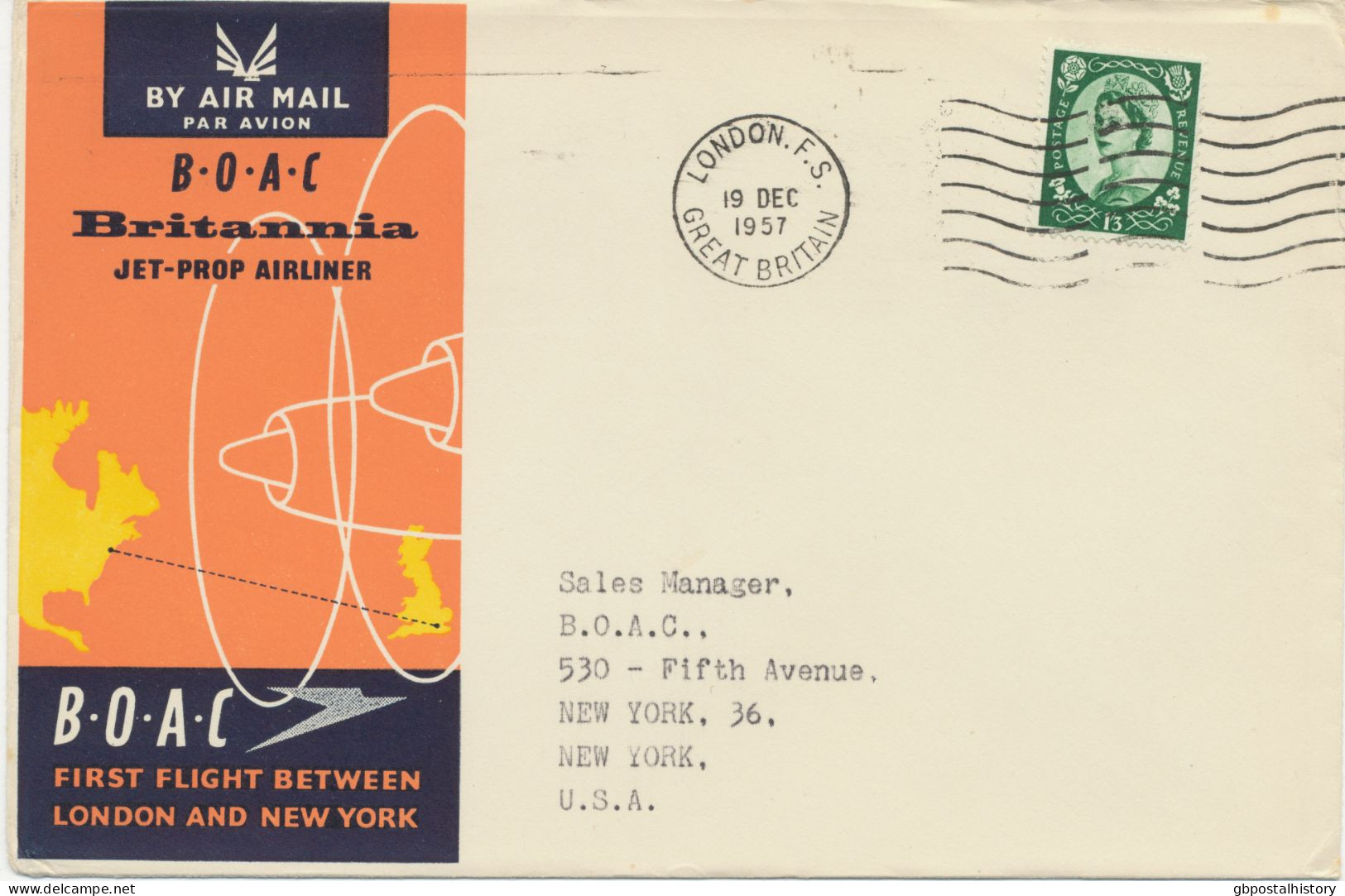 GB 1957, First Flight British Overseas Airways Corporation (BOAC - Existed From 1939 To 1974) With Britannia Jet-Prop - Entiers Postaux