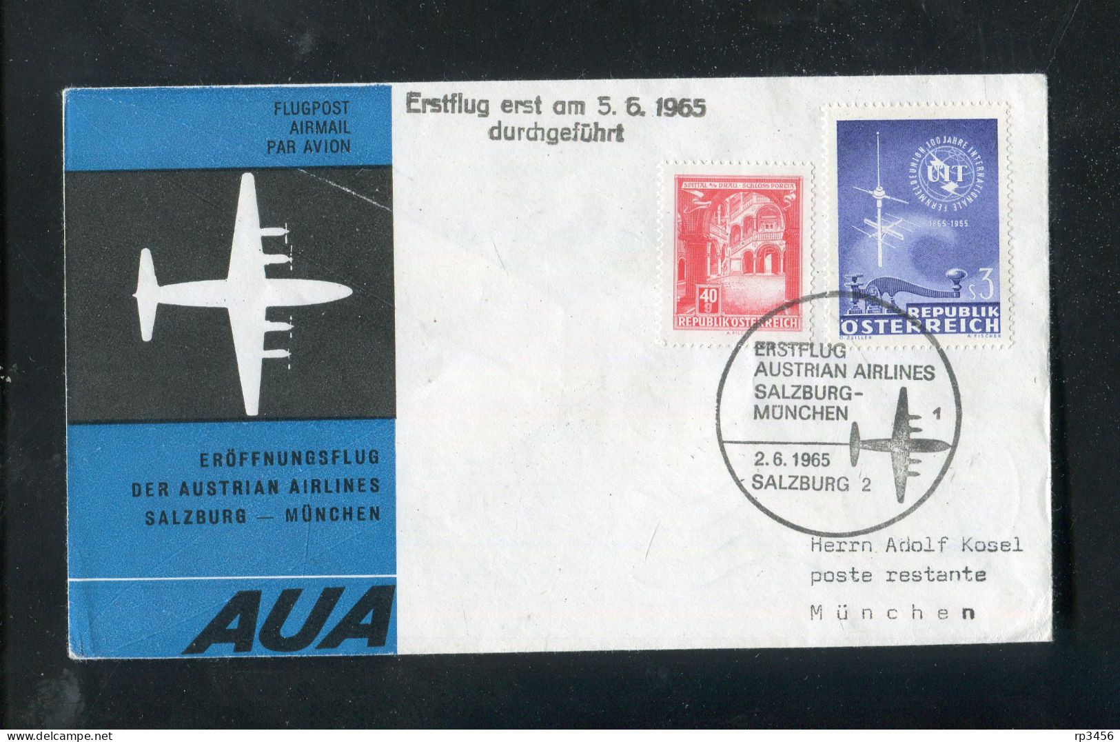 "OESTERREICH" 1965, AUA-Erstflugbrief "SALZBURG-MUENCHEN" (7541) - Erst- U. Sonderflugbriefe