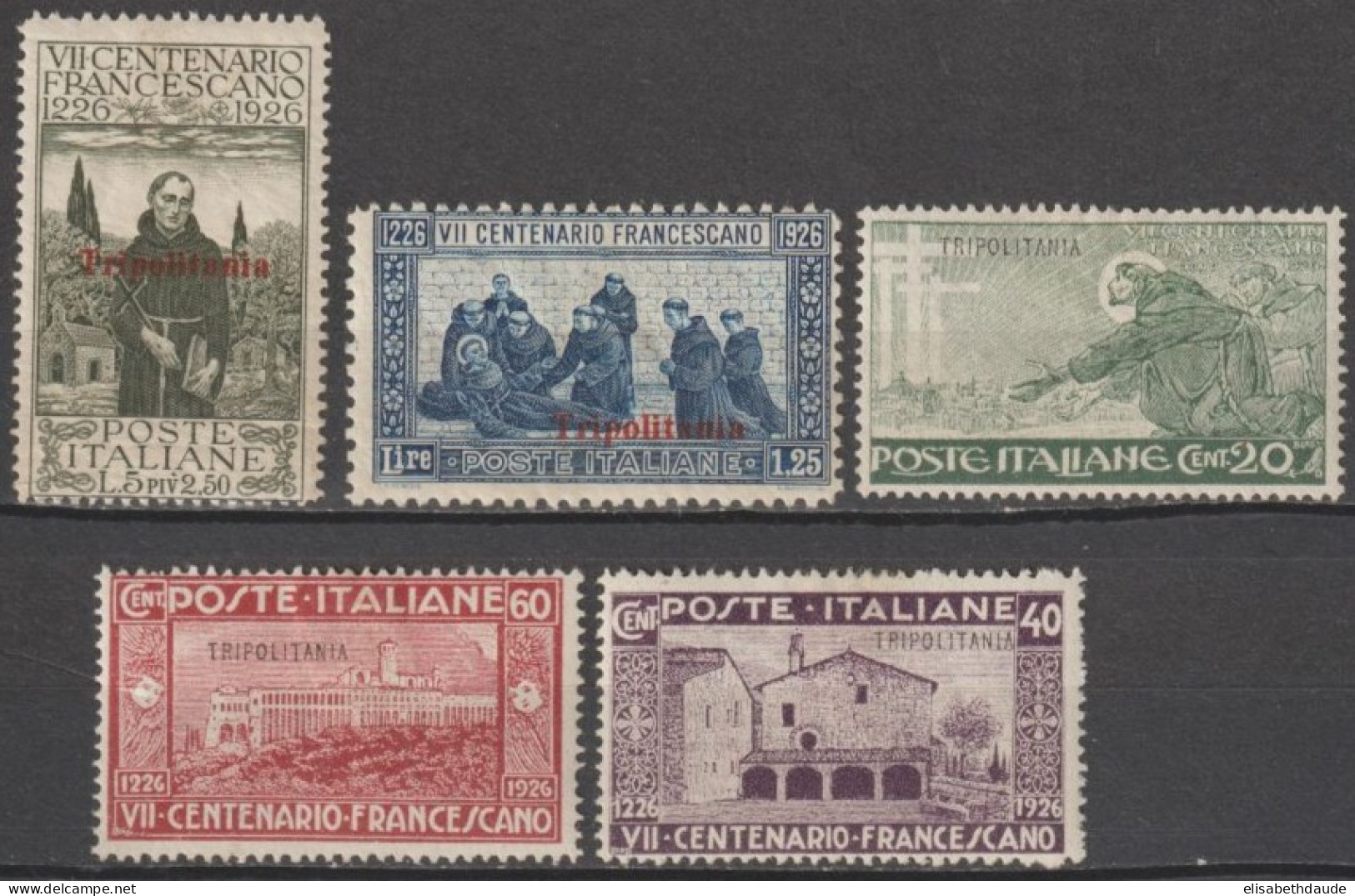 TRIPOLI - 1926 - SERIE COMPLETE YVERT N° 26/30 * MLH - ST FRANCOIS D'ASSISE - Tripolitania