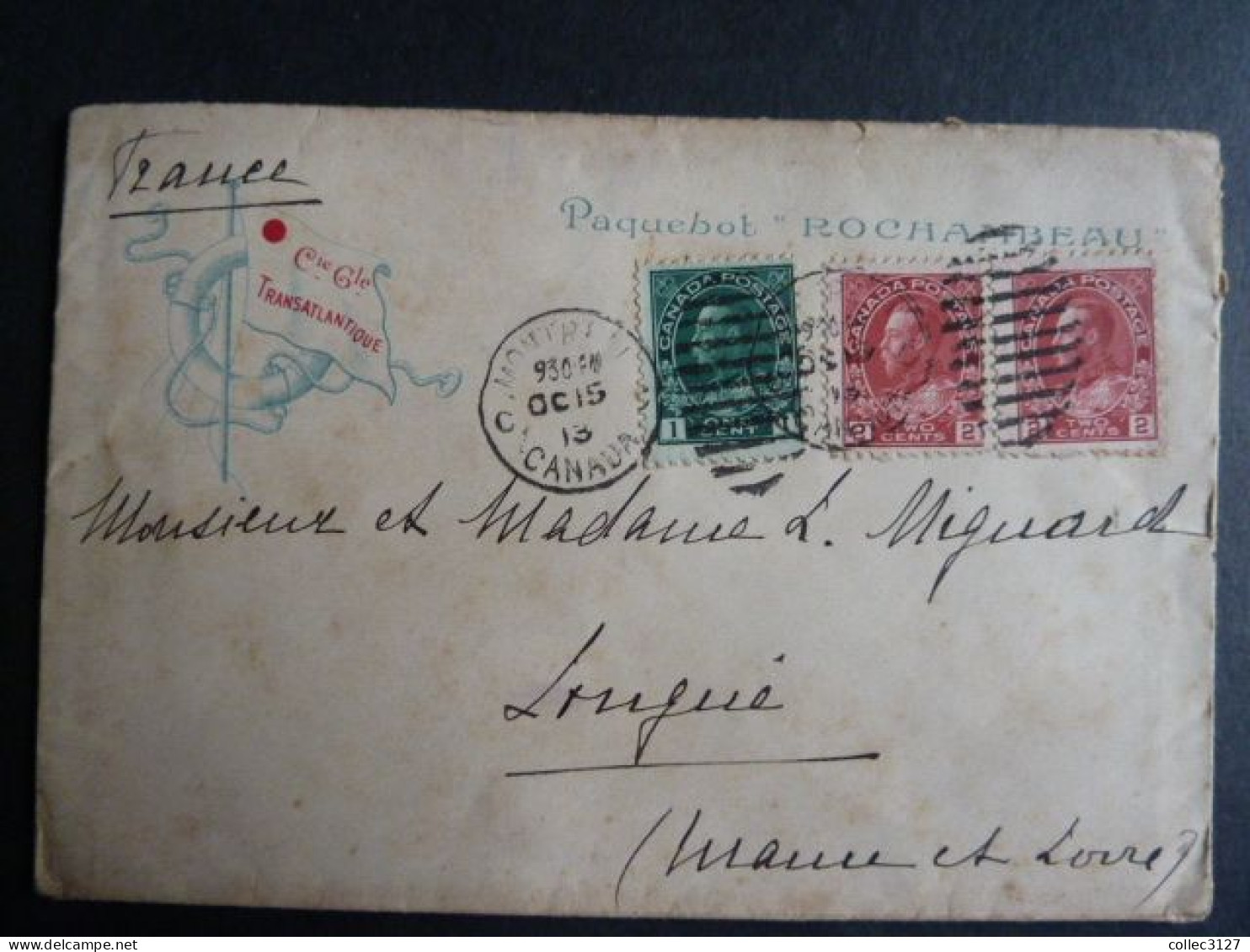 H2 - Canada - Lettre à En-tête Paquebot Rochambeau De Montréal Vers Longué (France) - 1913 - Briefe U. Dokumente