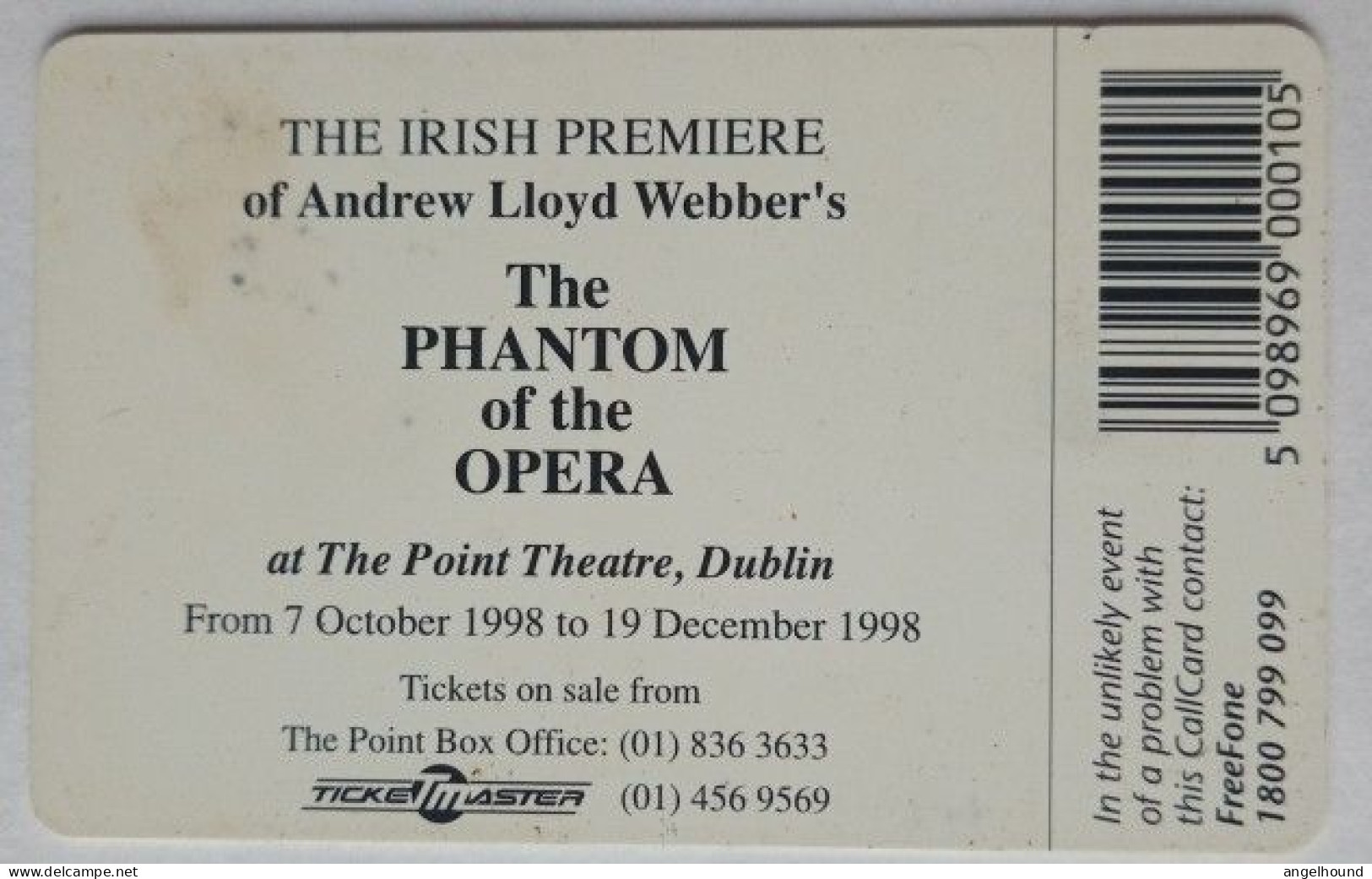 Ireland 10 Units Chip Card - Phantom Of The Opera - Irlanda