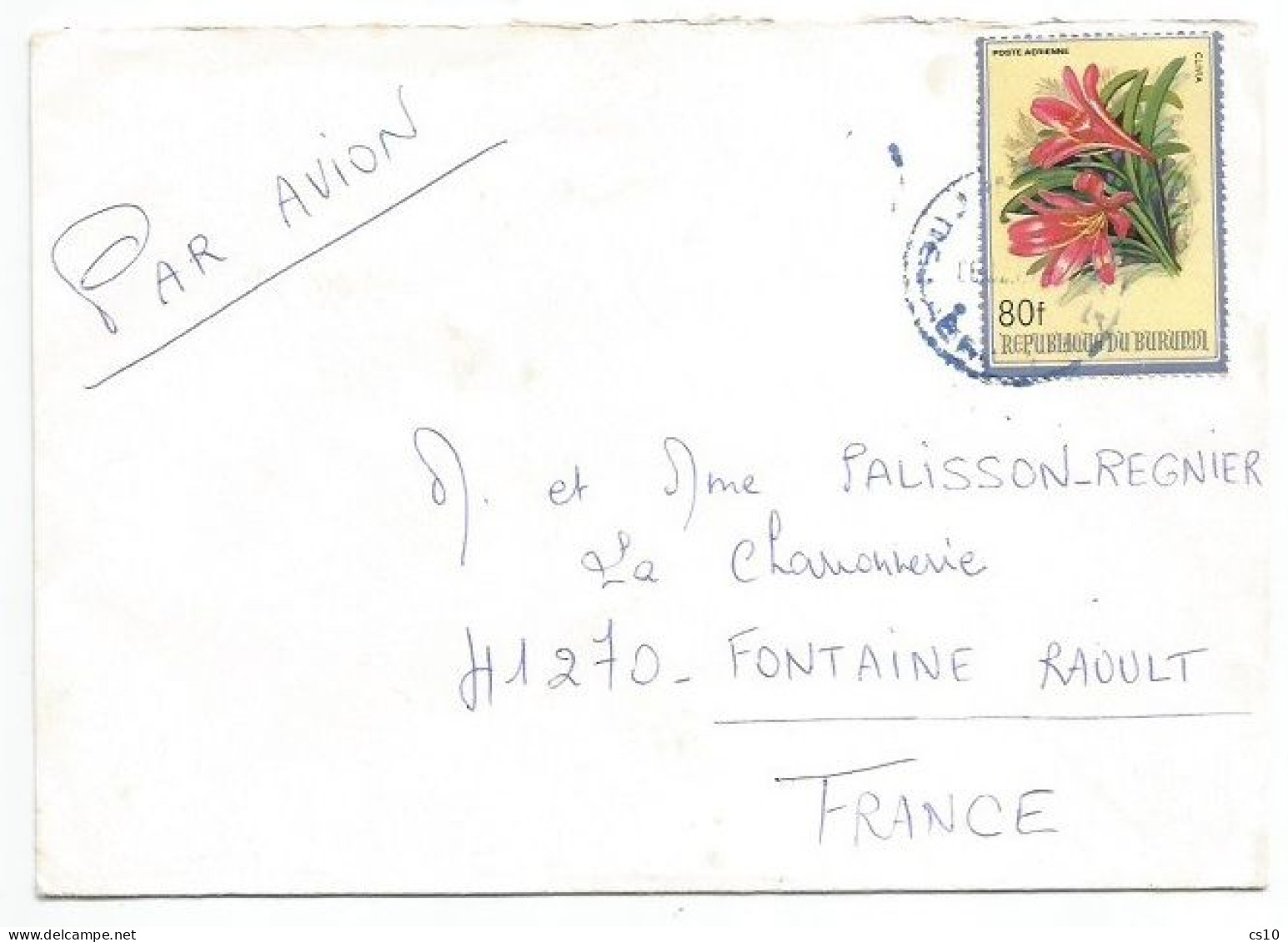 Burundi Clivia Fleur F80 Solo Franking AirmailCV Bujumbura 1989(?) - Storia Postale