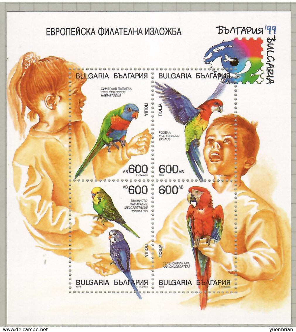 Bulgaria 1999, Bird, Birds, Parrot, M/S Of 4v, MNH** - Papagayos